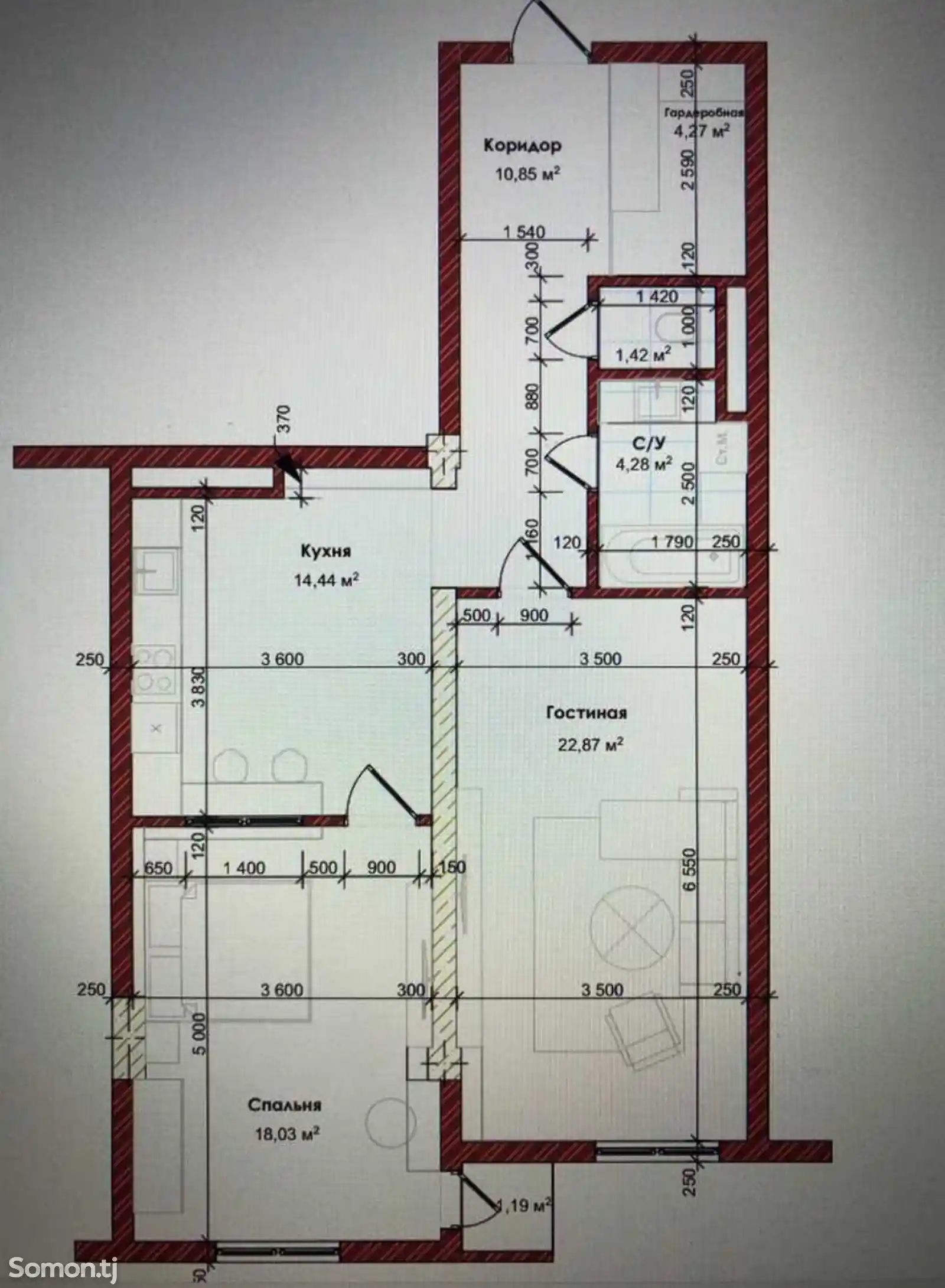 2-комн. квартира, 17 этаж, 78 м², Сино-6