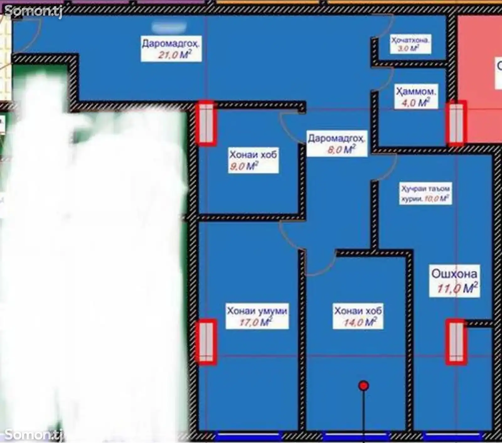 3-комн. квартира, 5 этаж, 101 м², курутобхонаи Нур, роддоми 3-1