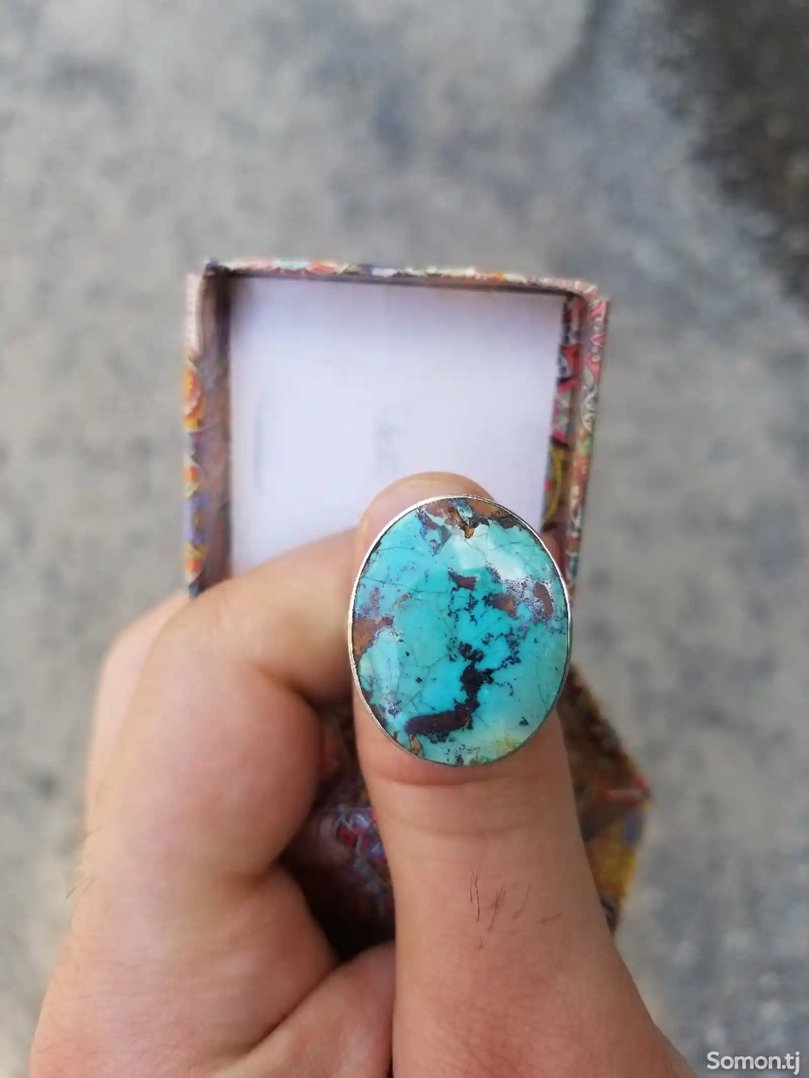 Серебренное кольцо с натуральным камнем из бирюзы-1