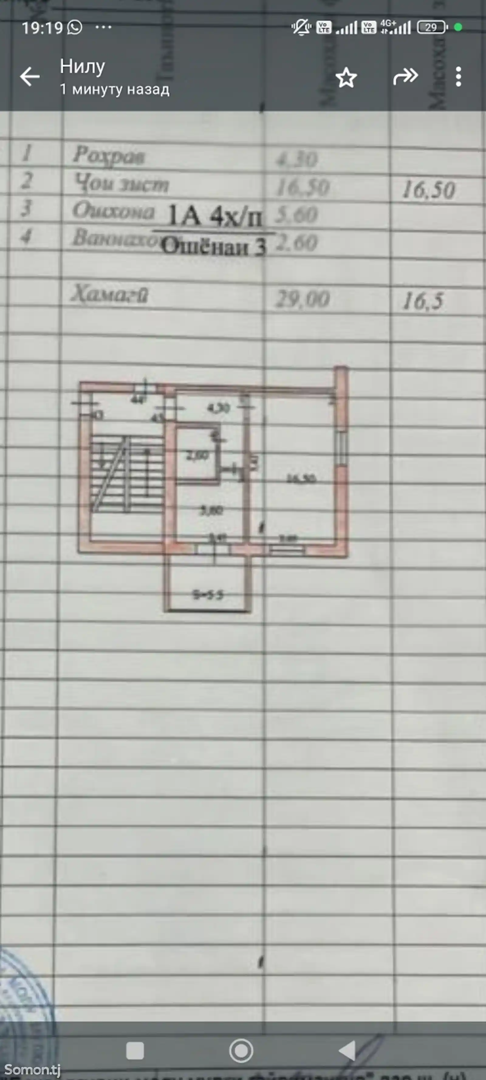 1-комн. квартира, 3 этаж, 29 м², кучаи Душанбе биной 9, хучраи 45-1