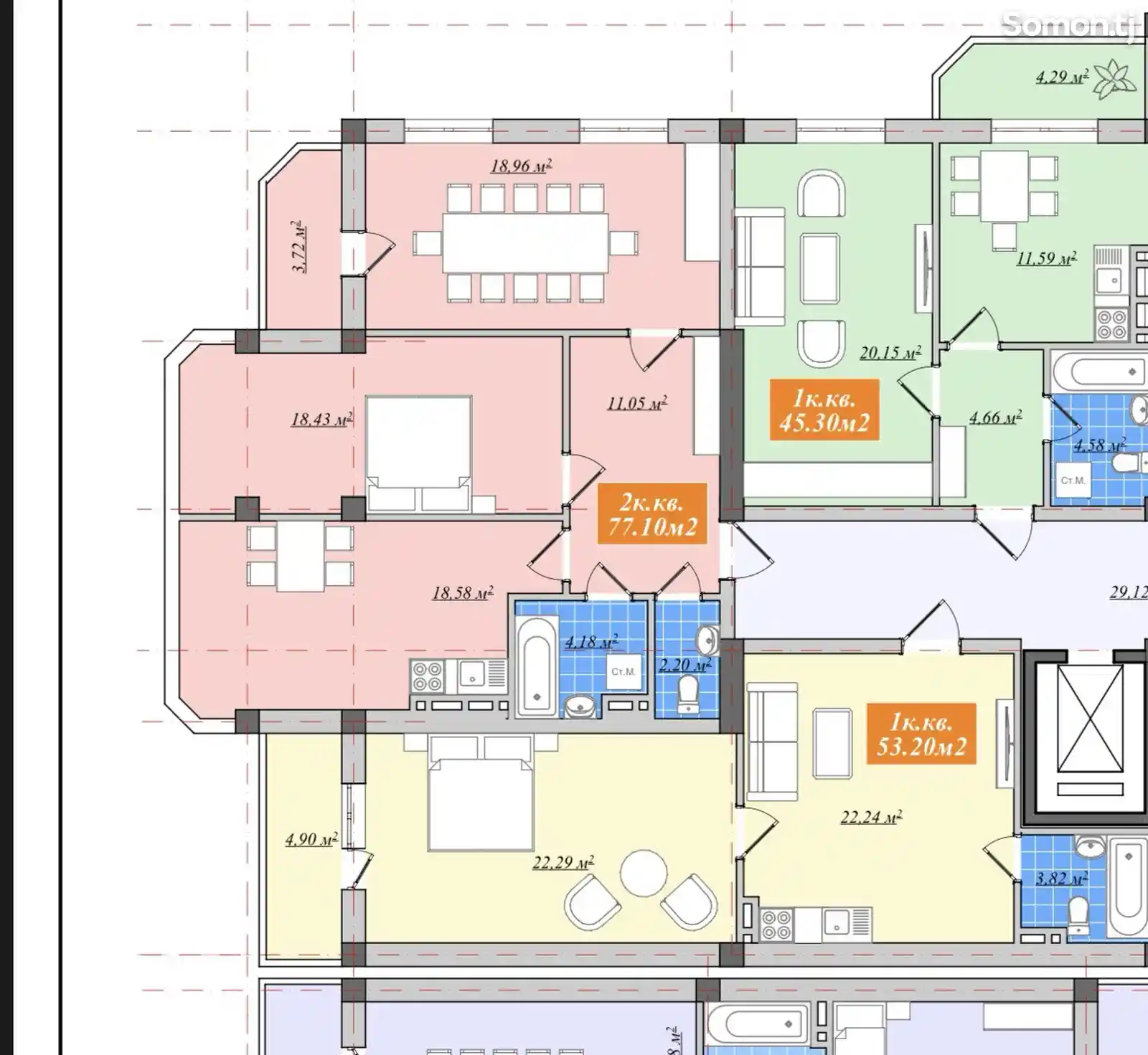 1-комн. квартира, 8 этаж, 53 м², 12мкр-9