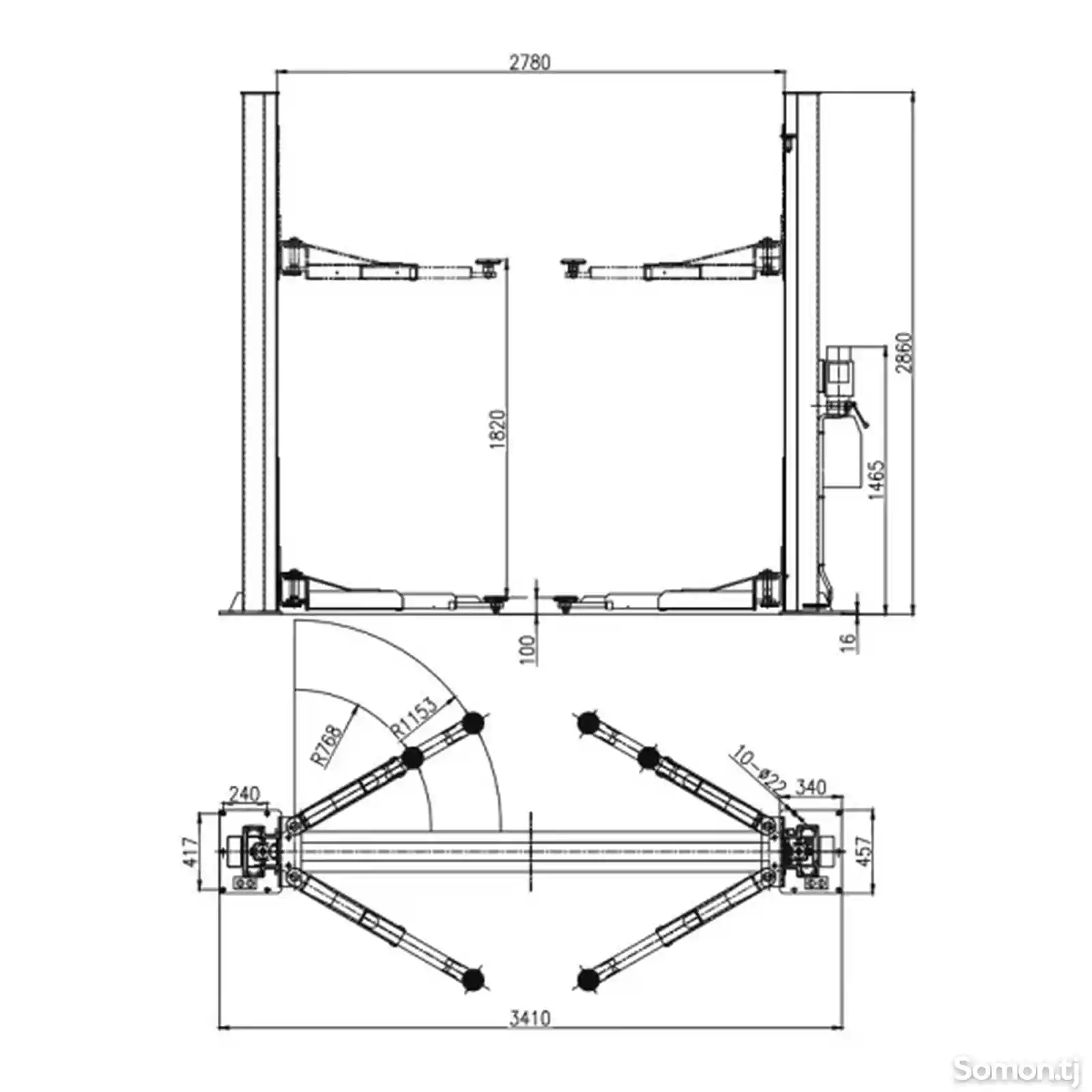 Подъемник 2-х стоечный 220V. 5 Тонн Qiyang-4