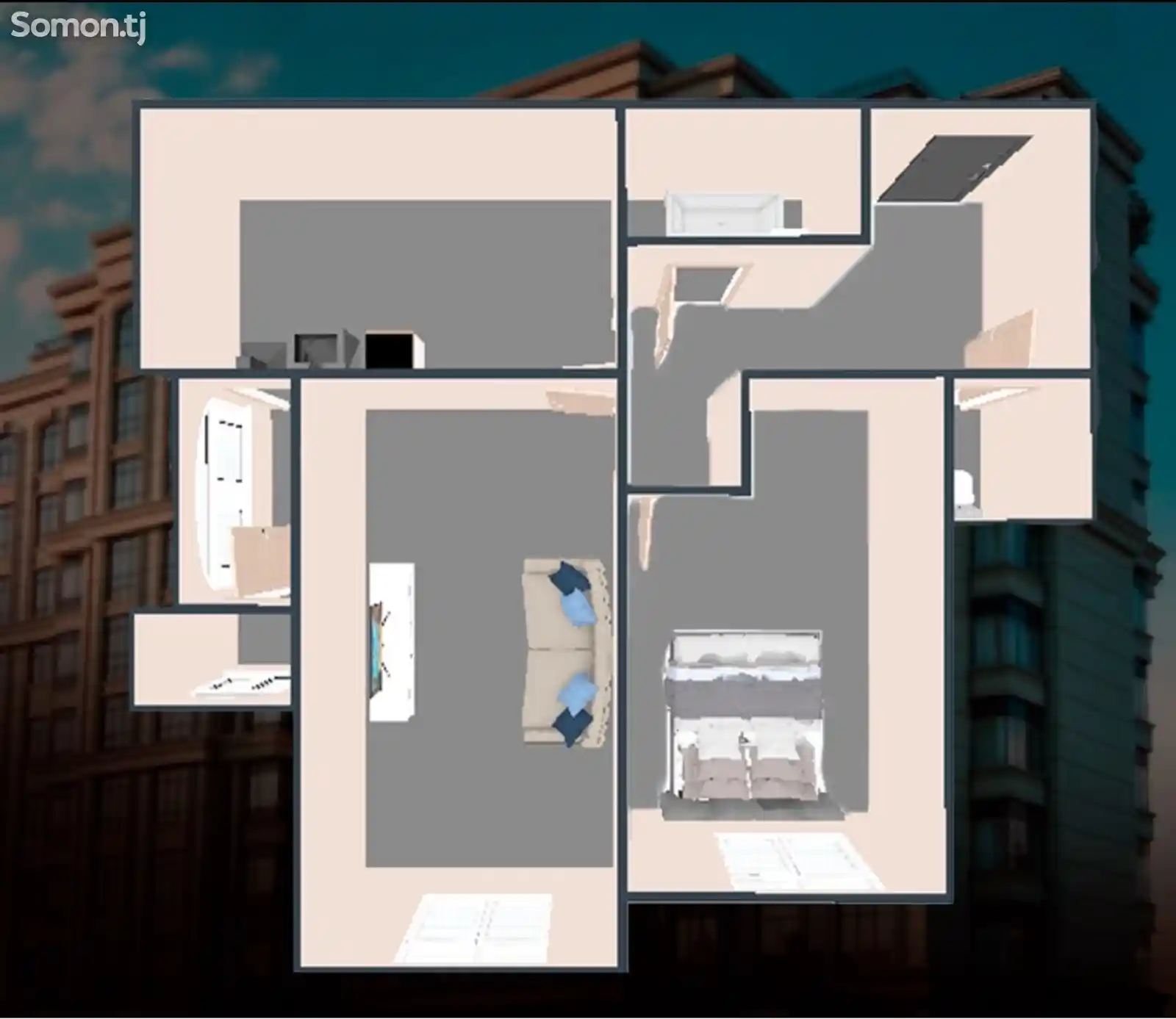 2-комн. квартира, 9 этаж, 75 м², Шохмансур, 3 база-3