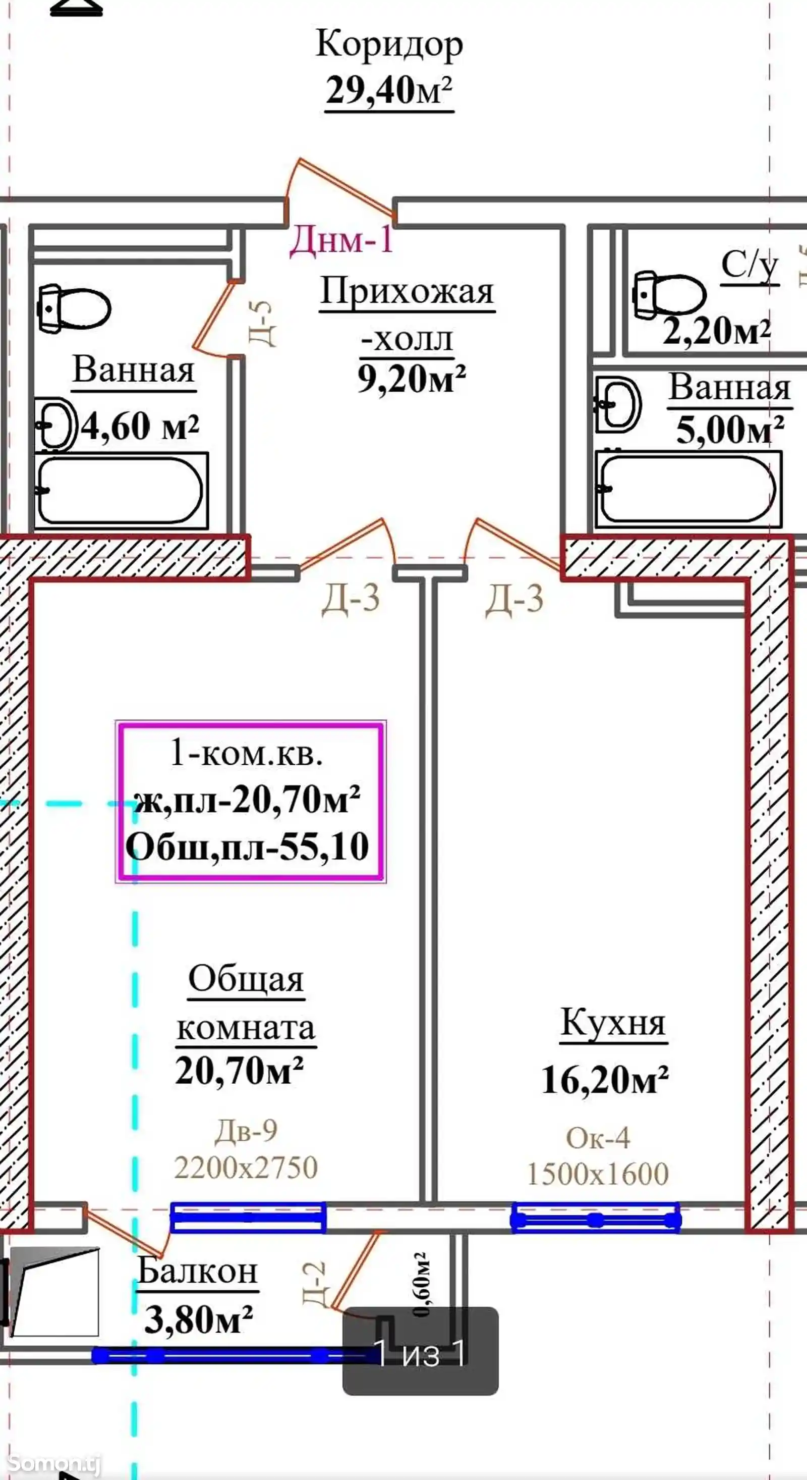 2-комн. квартира, 7 этаж, 56 м², 50-солагии Тоҷикистон-3