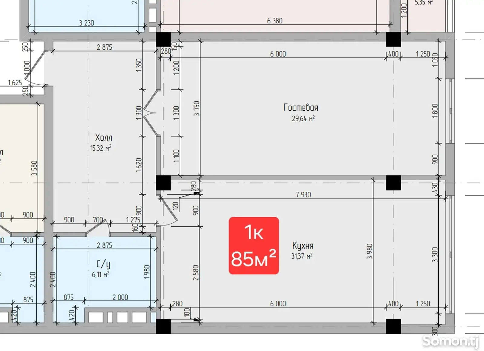 1-комн. квартира, 2 этаж, 85 м², 30 мкр-10