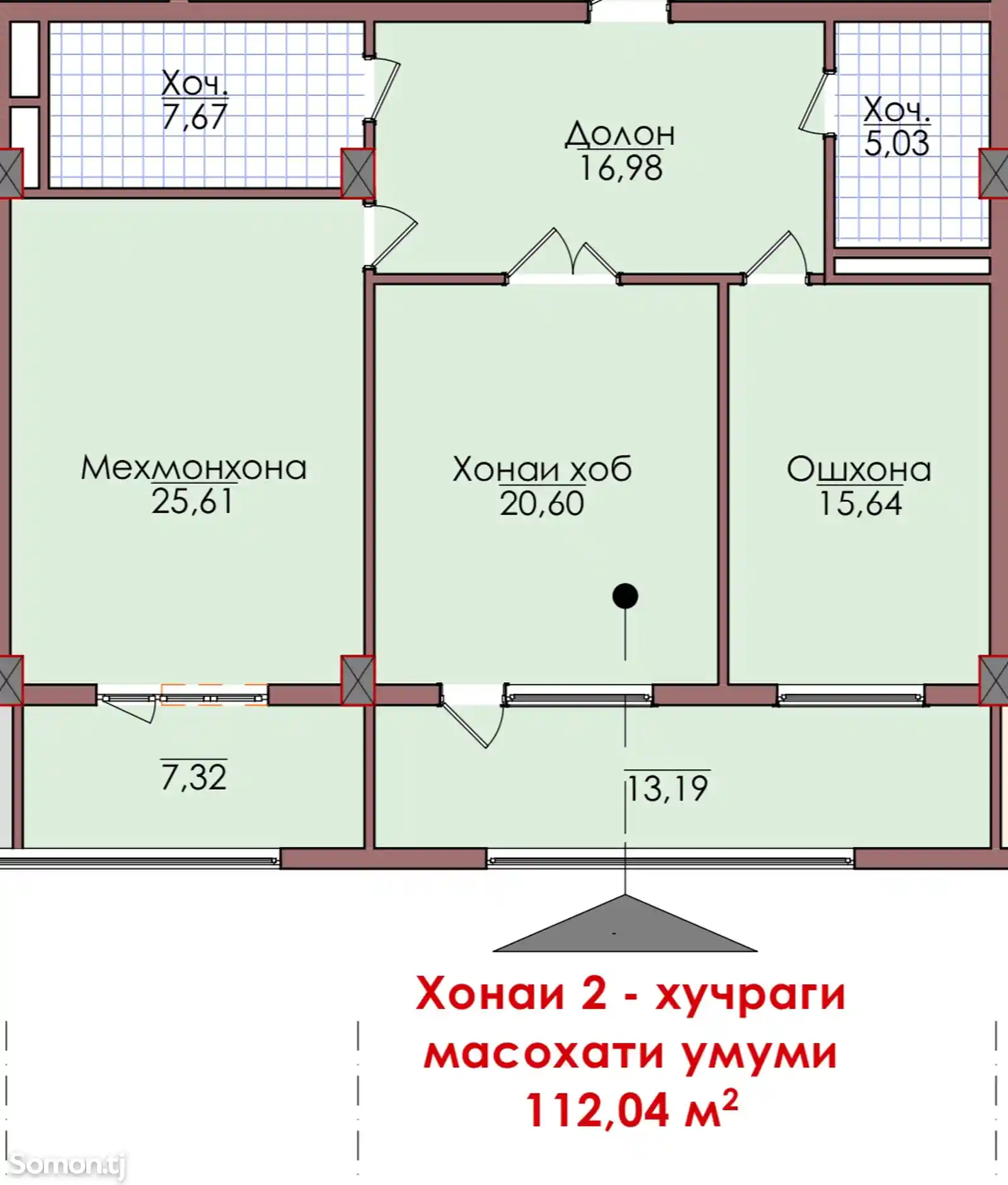 2-комн. квартира, 12 этаж, 112 м², Шохмансур-6