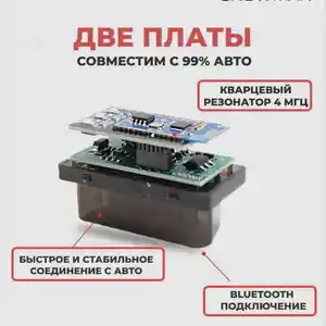 Диагностический сканер ELM327 OBD2 v1.5 Bluetooth 5.0 чип PIC18F25K80 2 платы