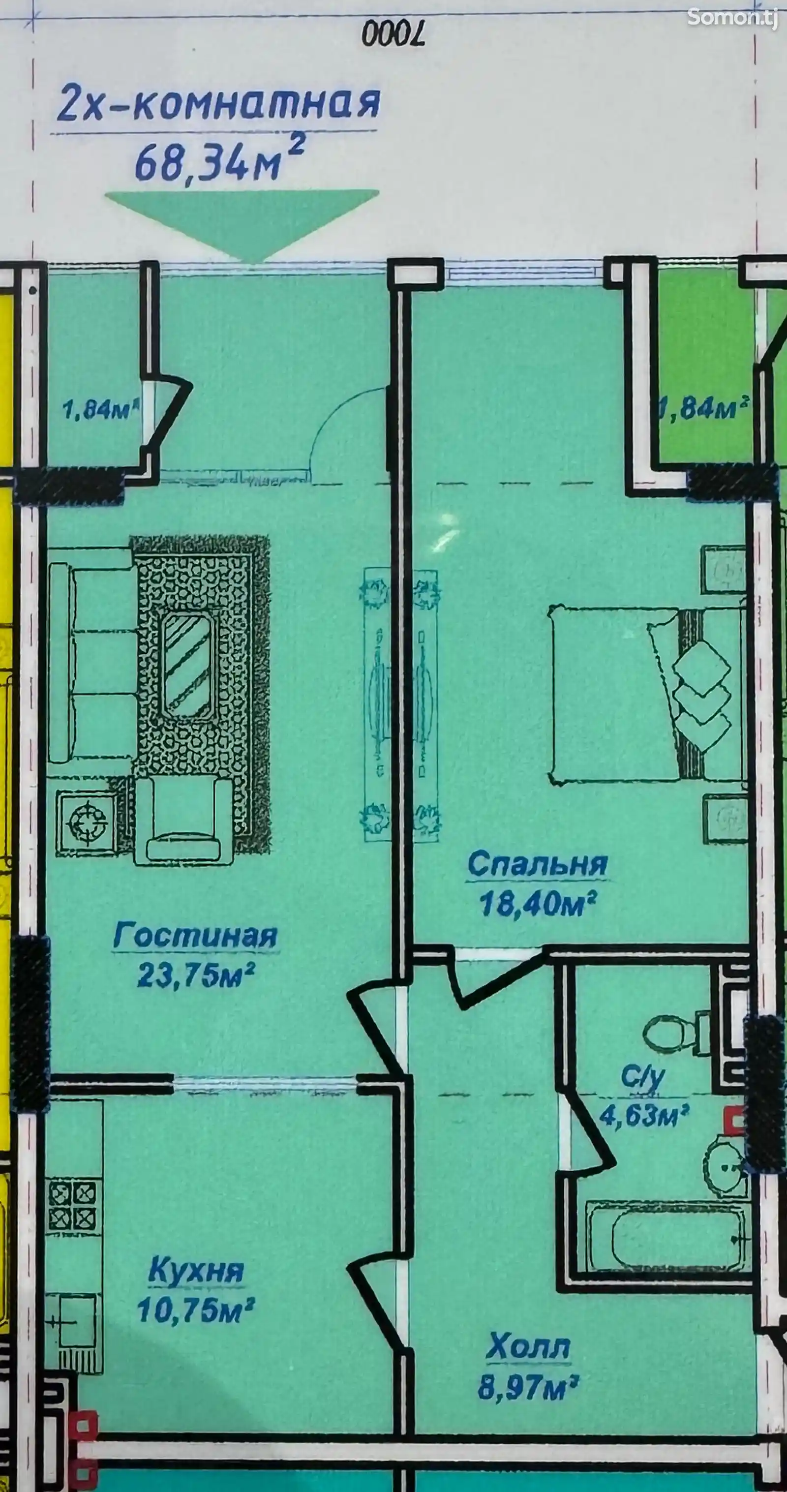 2-комн. квартира, 2 этаж, 69 м², Сино, 33 мкр-1