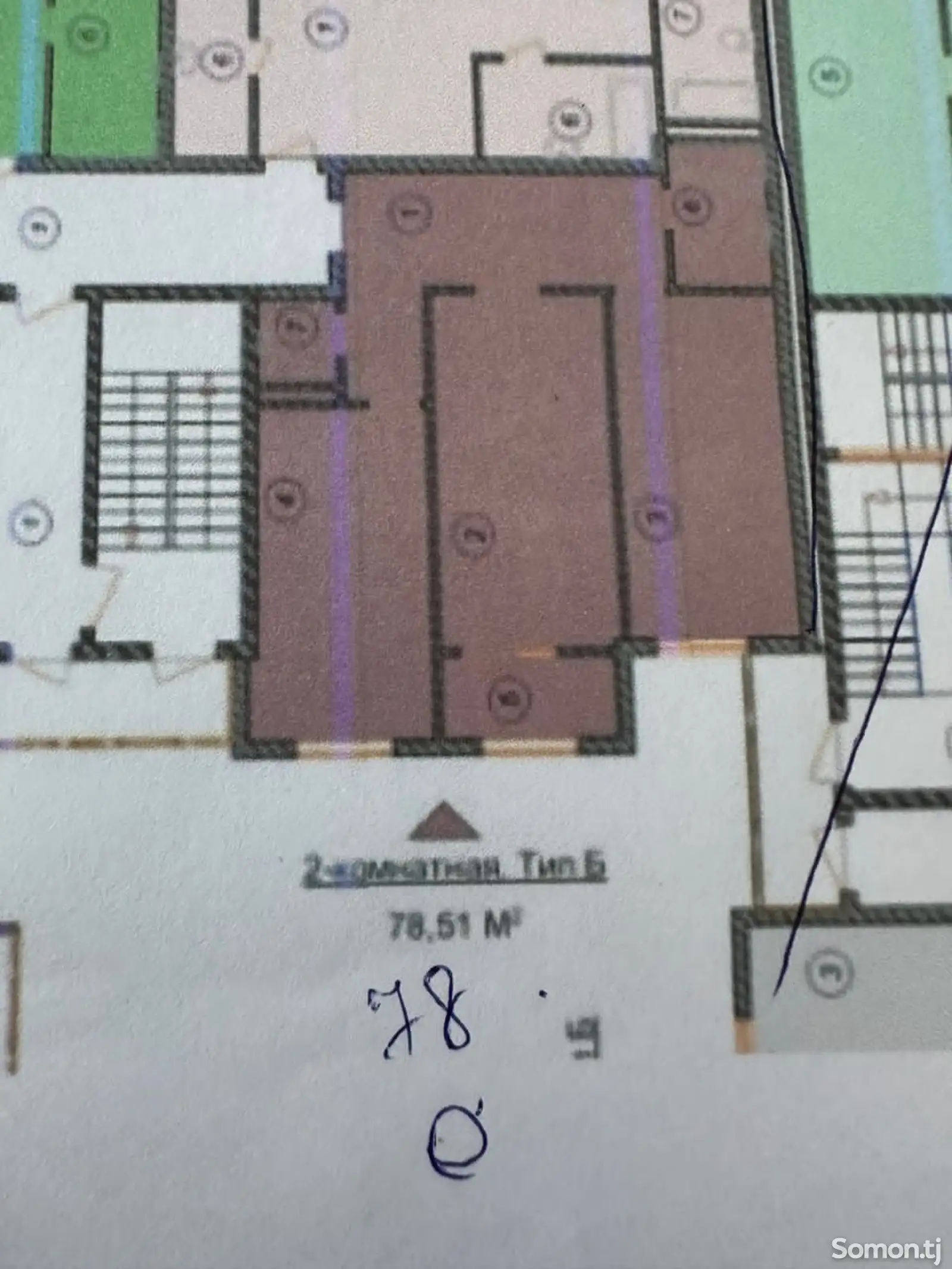 2-комн. квартира, 9 этаж, 78 м², Зеленый базар-8