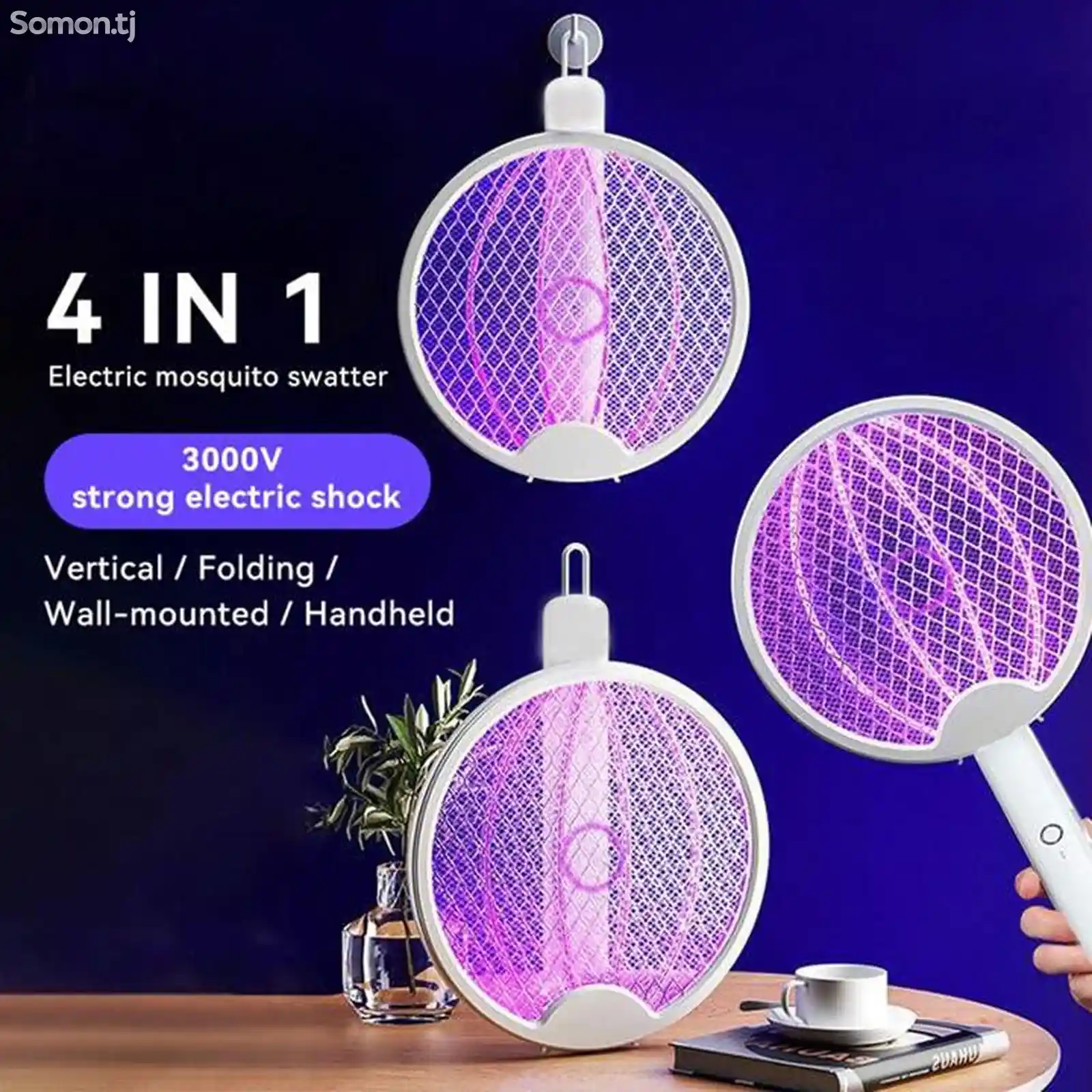 Мухобойка электрическая folding electric mosquito swatter-5