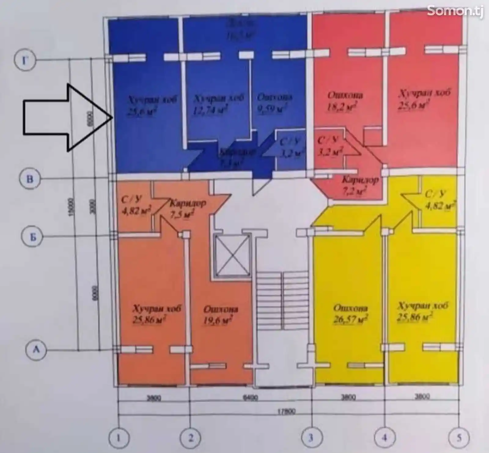 2-комн. квартира, 8 этаж, 73 м², стадион-3