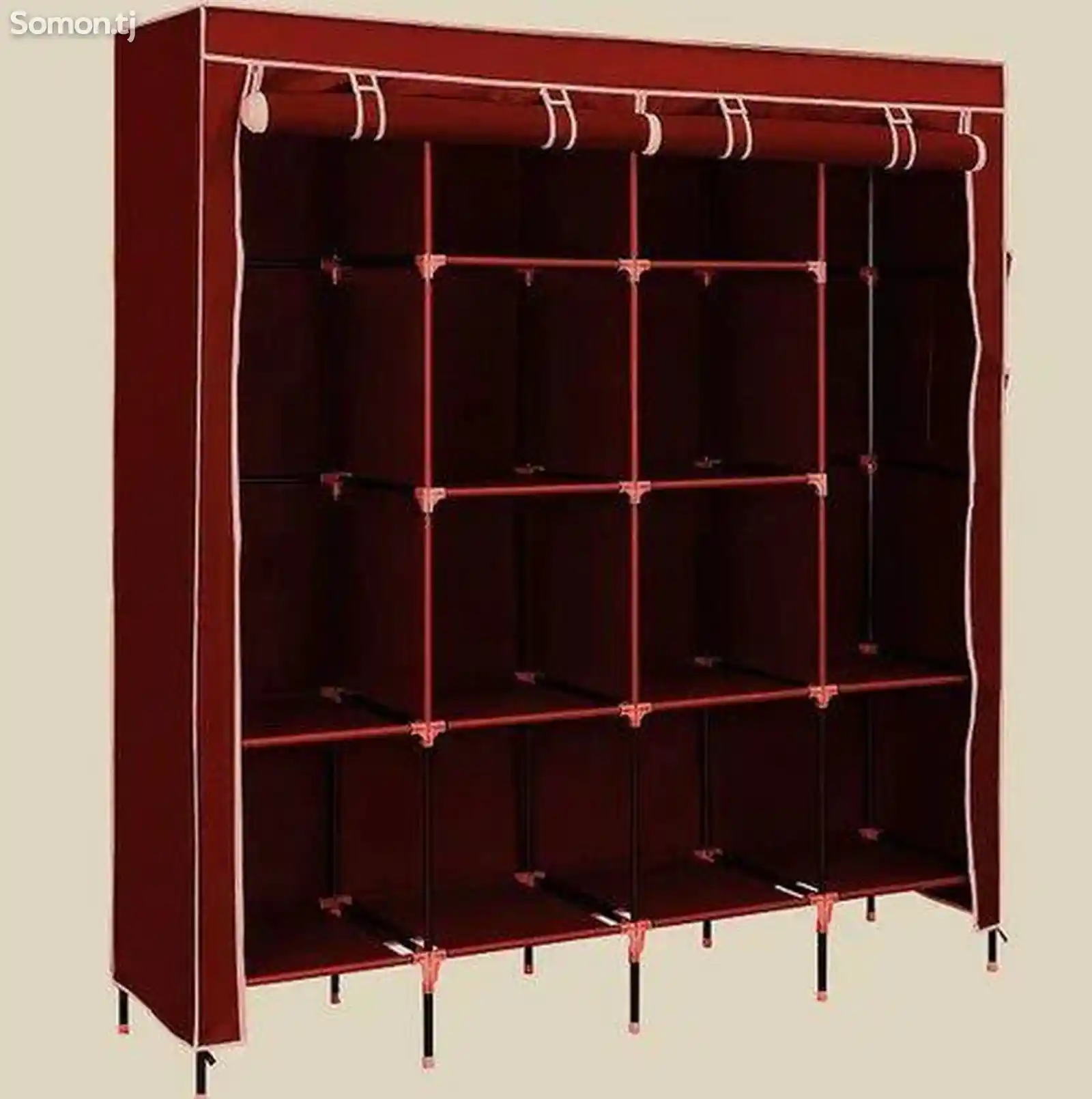 Складной шкаф Каркасный Тканевый Storage Wardrobe для одежды, бордовый-3