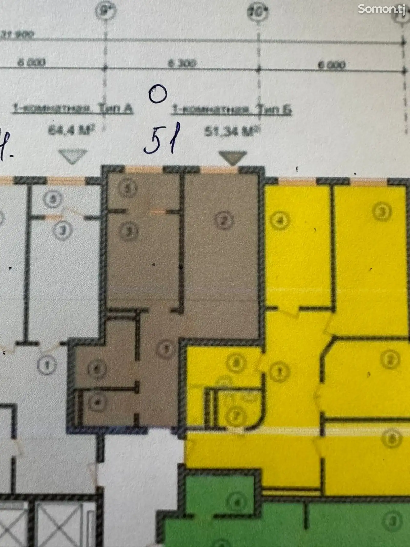 1-комн. квартира, 9 этаж, 51 м², Шохмансур-2