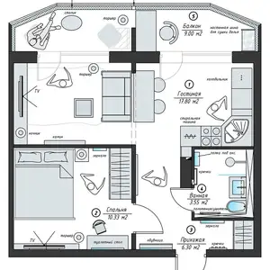 2-комн. квартира, 10 этаж, 61 м², поворот Ленинград