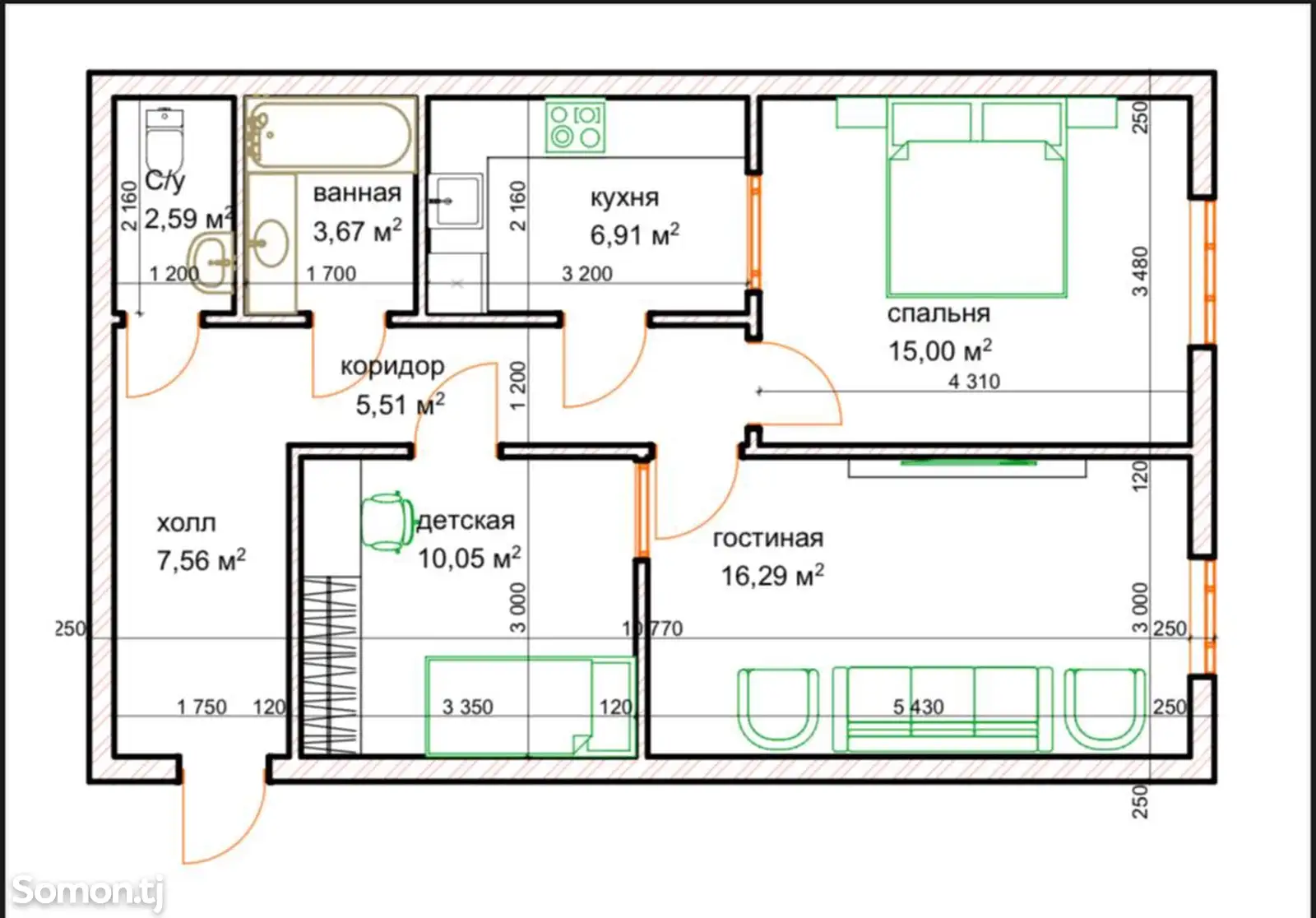 4-комн. квартира, 4 этаж, 126 м², Исмоили Сомони-1