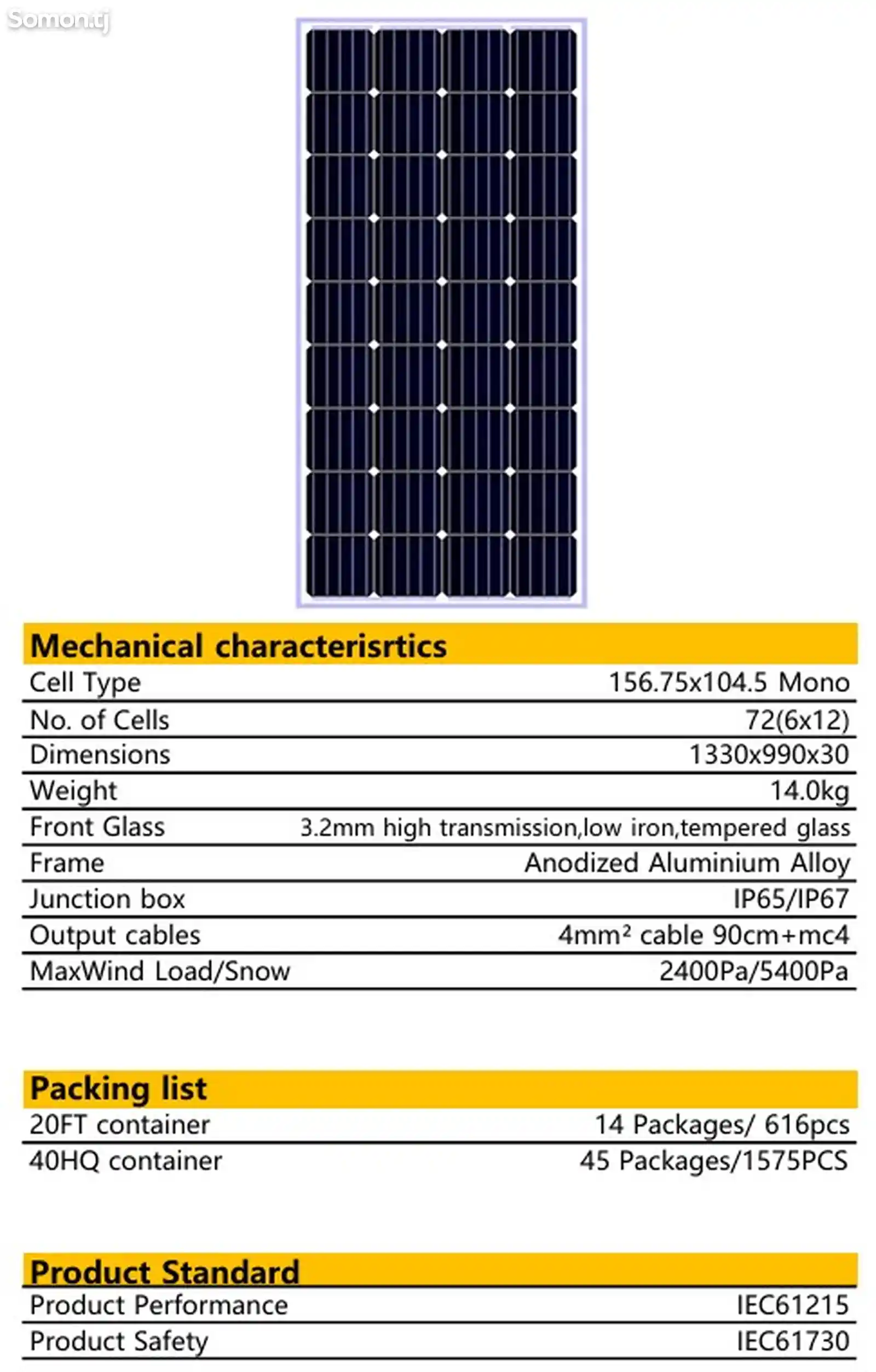 Солнечные панели 200Вт / Панелҳои офтоби 200Вт/ Solar panel 200W-3