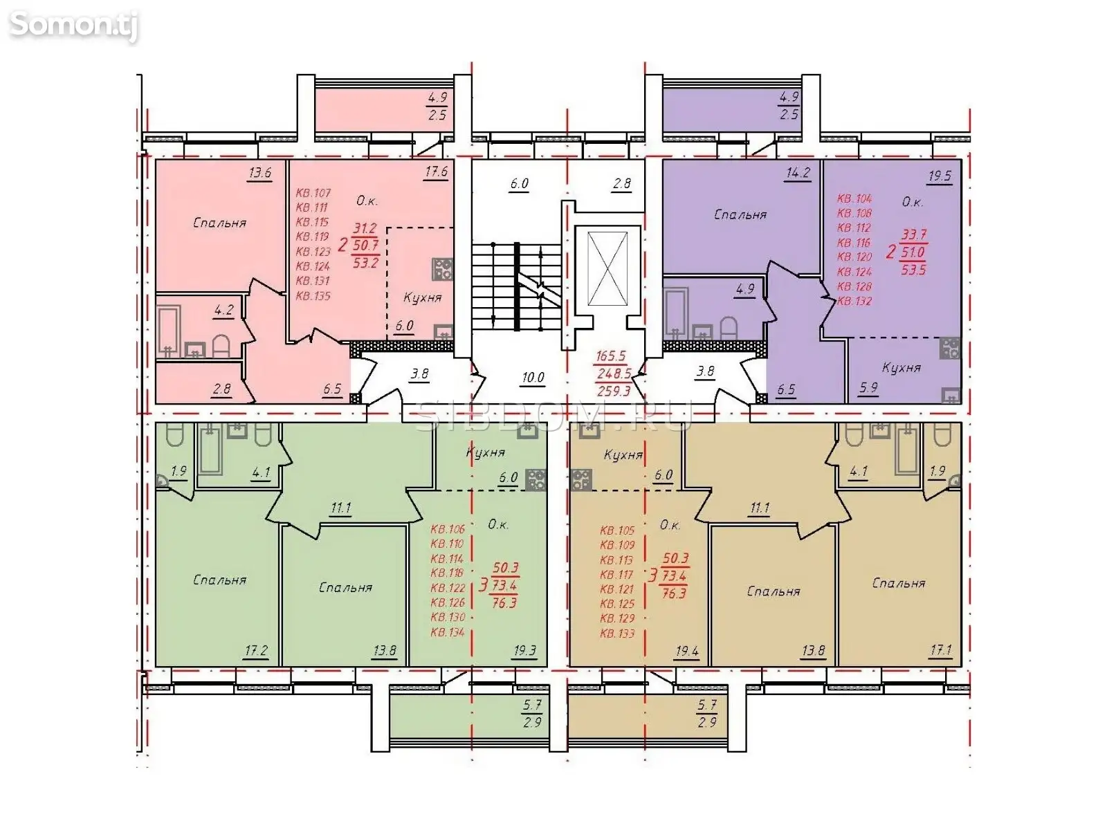 2-комн. квартира, 11 этаж, 55 м², гардиши Ленинград