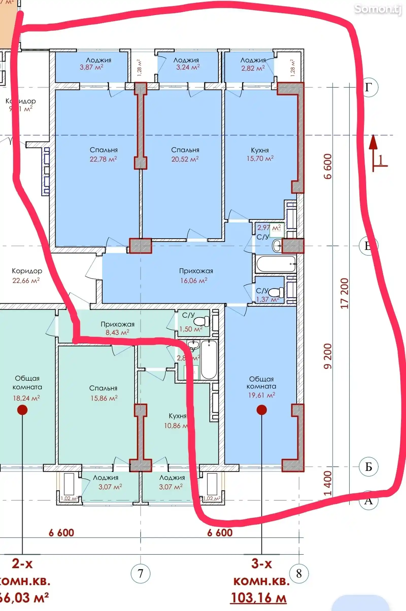 3-комн. квартира, 12 этаж, 103 м², Шохмансур-2