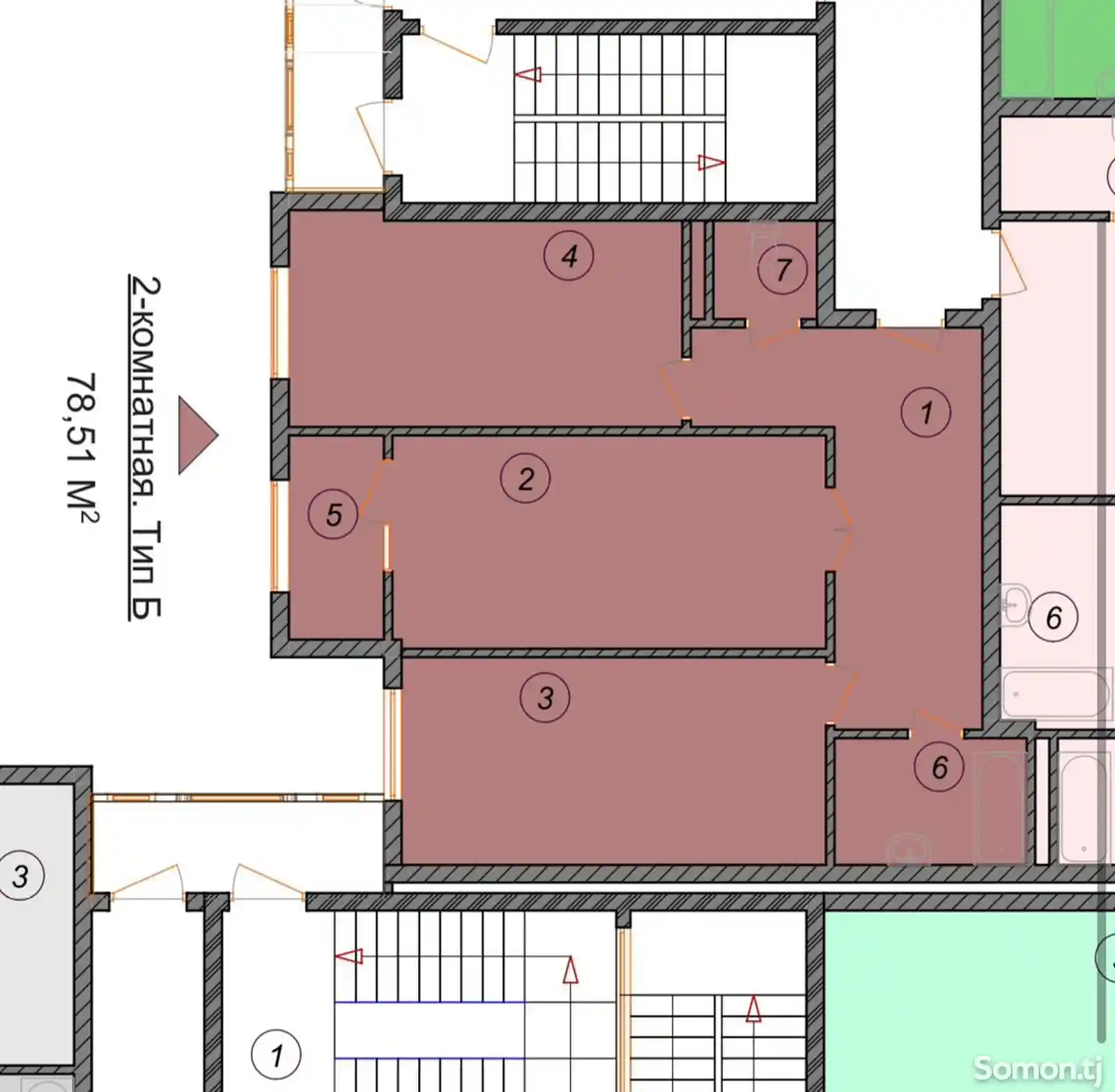 2-комн. квартира, 4 этаж, 79 м², Шохмансур-1