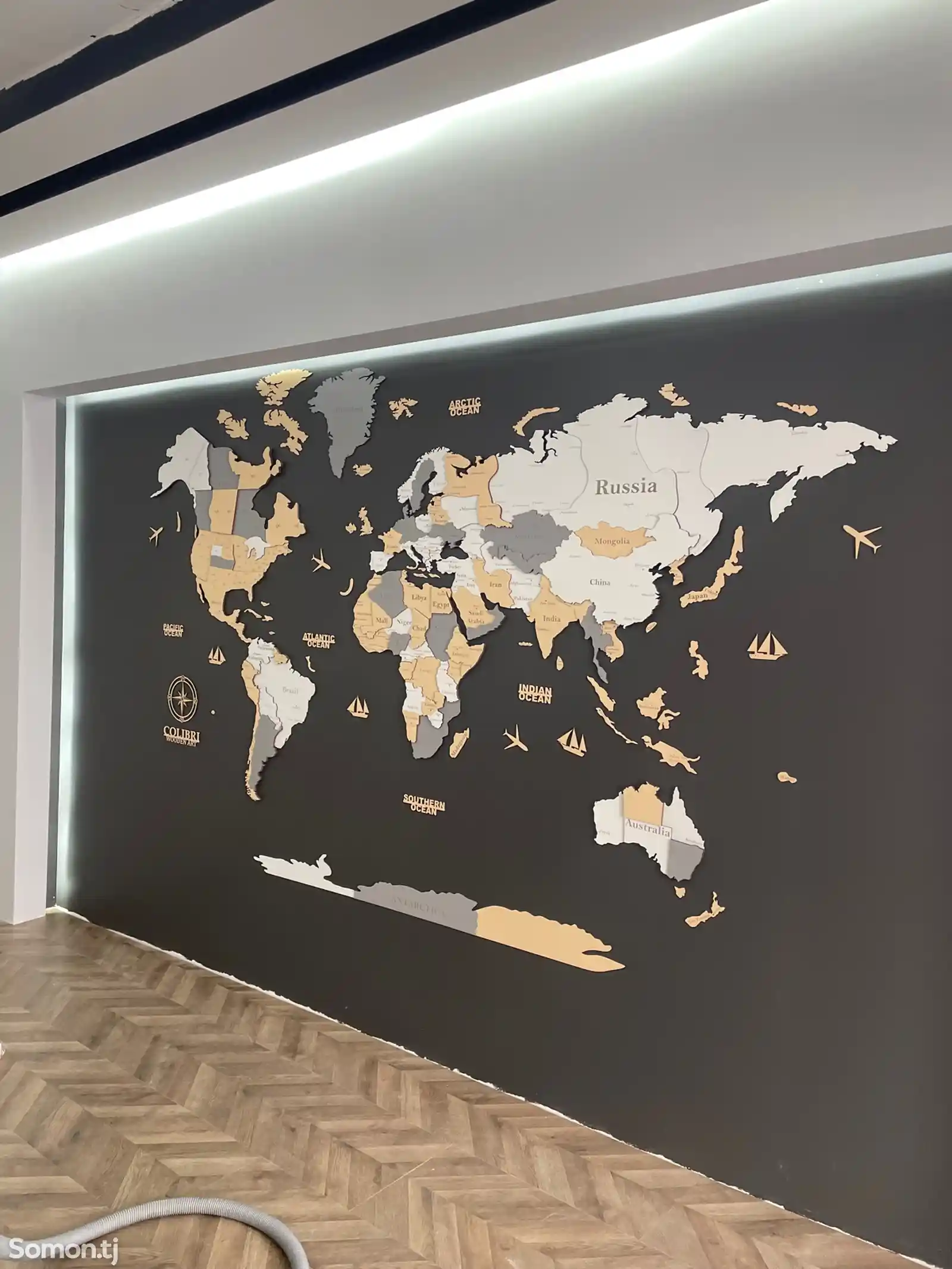 Премиальная 3D Карта Мира из дерева-3