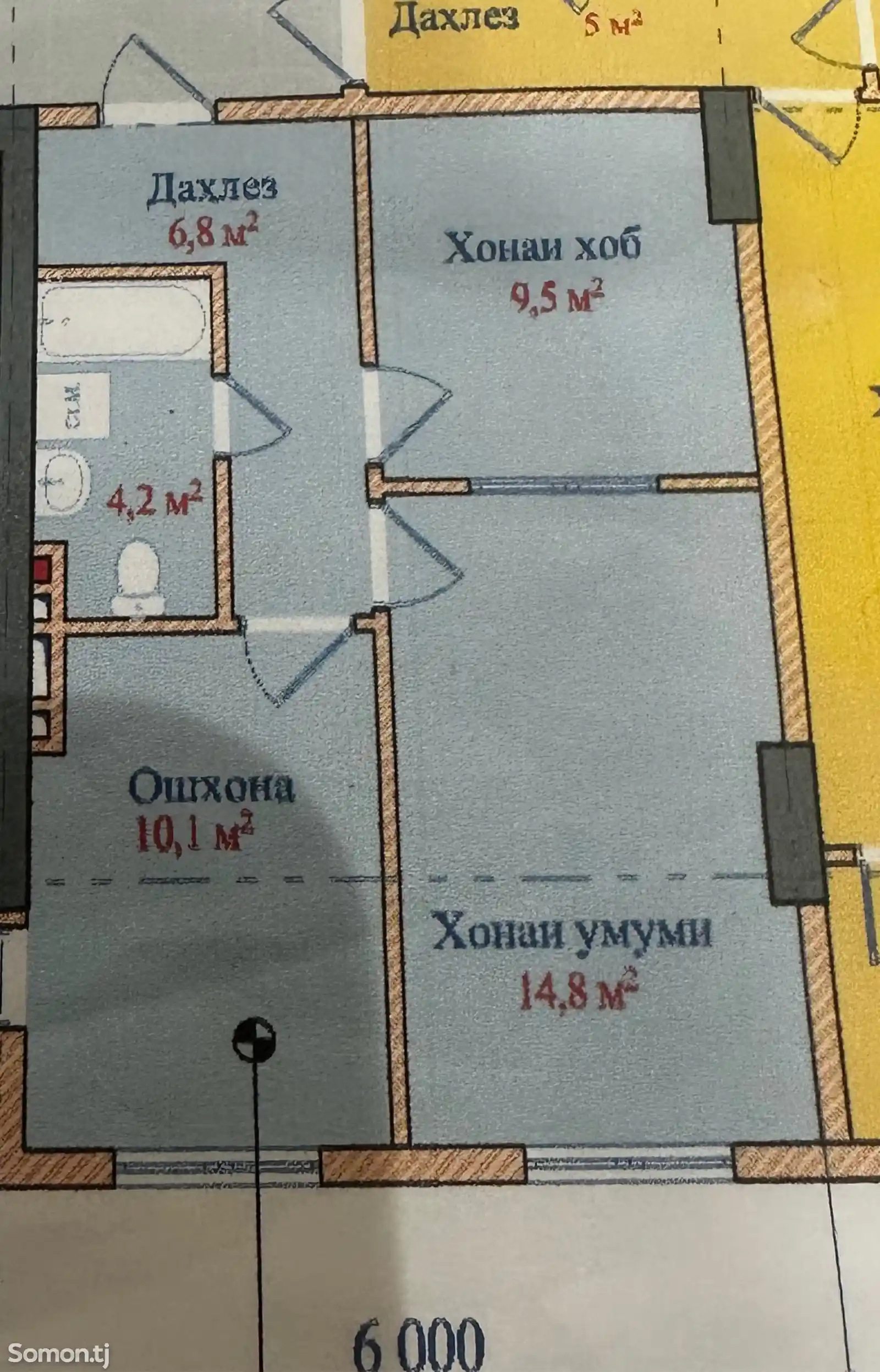 2-комн. квартира, 4 этаж, 45 м², Назди Хукумат-2