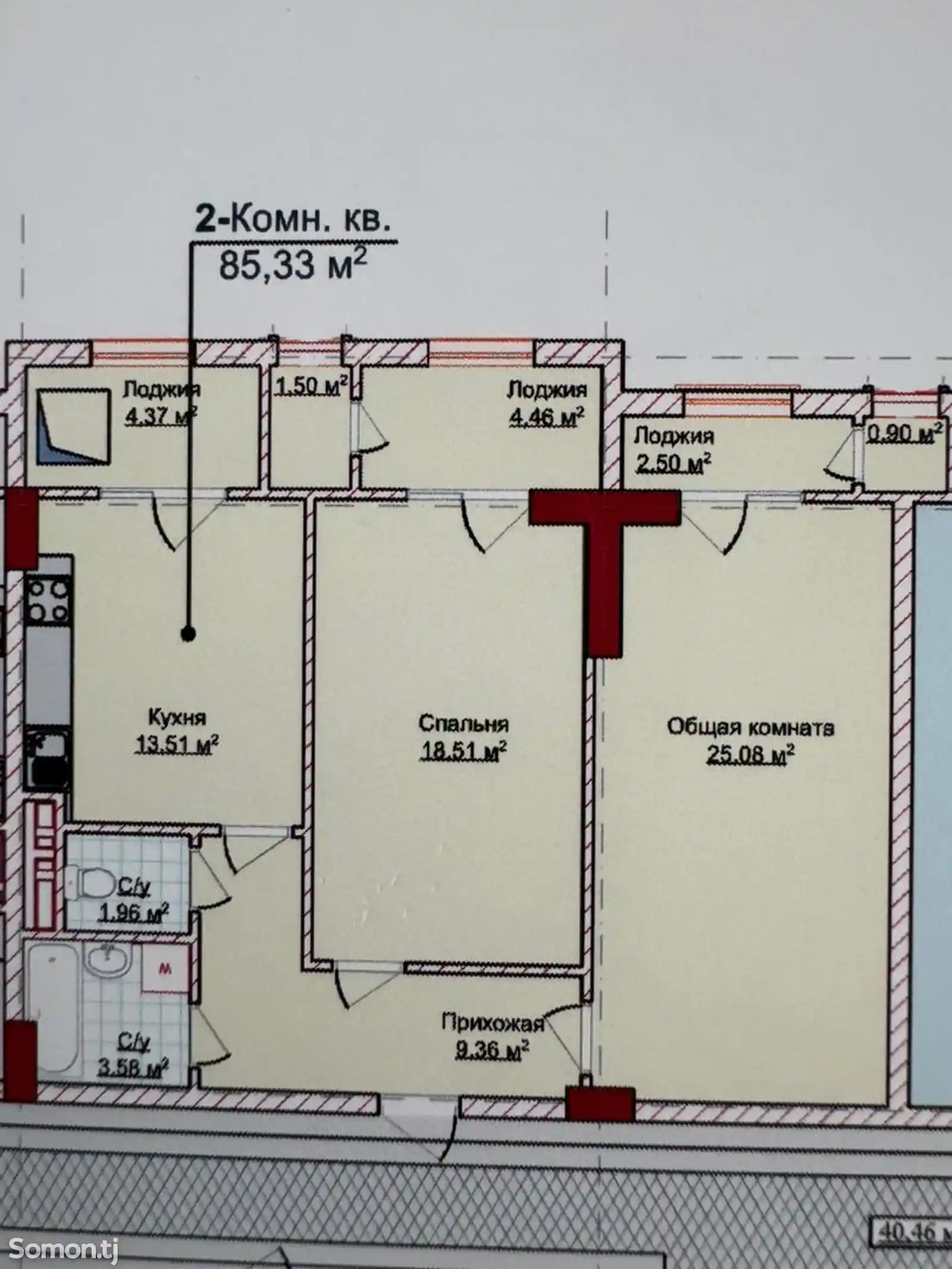 3-комн. квартира, 7 этаж, 85 м², Ленинский район, мактаби дехоти-2