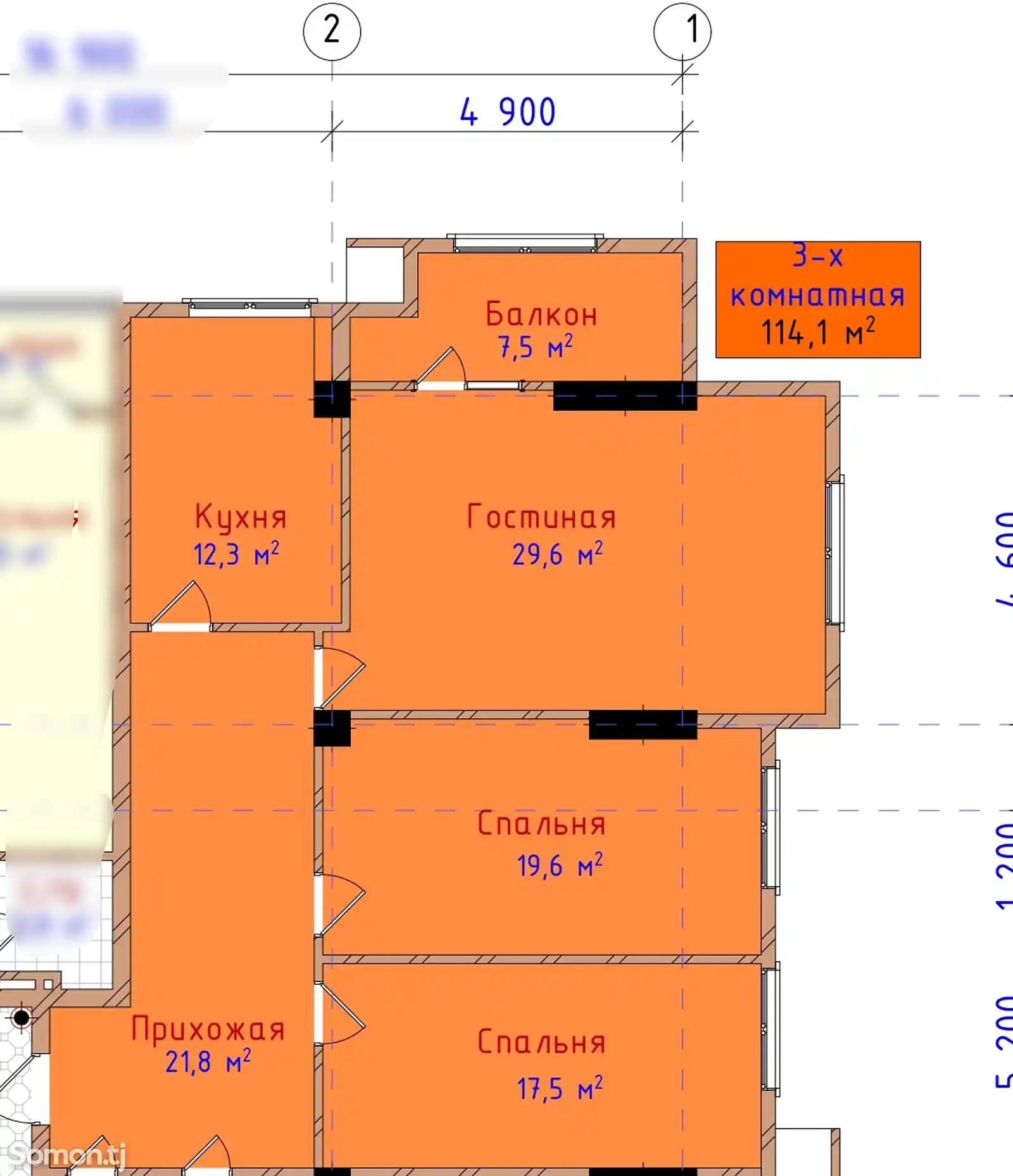 3-комн. квартира, 7 этаж, 114 м², Исмоил Сомони-5