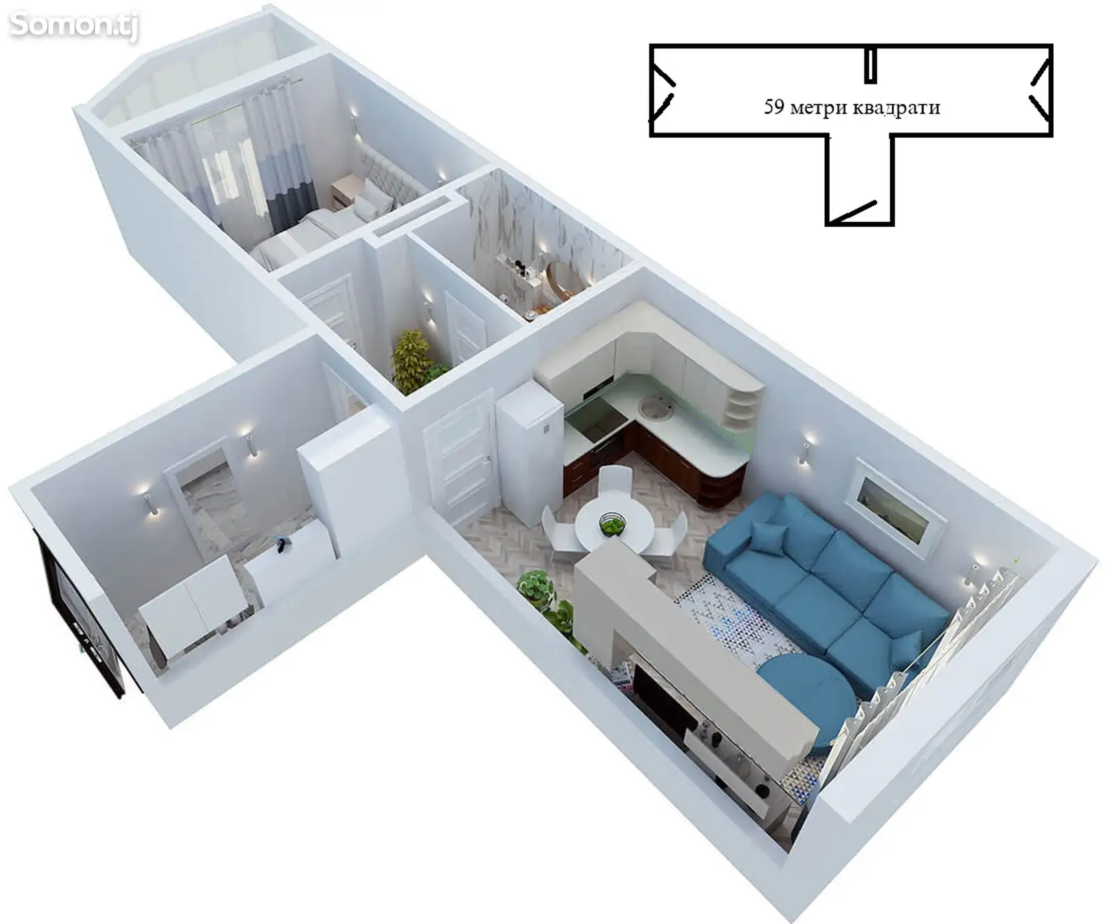 1-комн. квартира, 13 этаж, 59 м², Сино 2