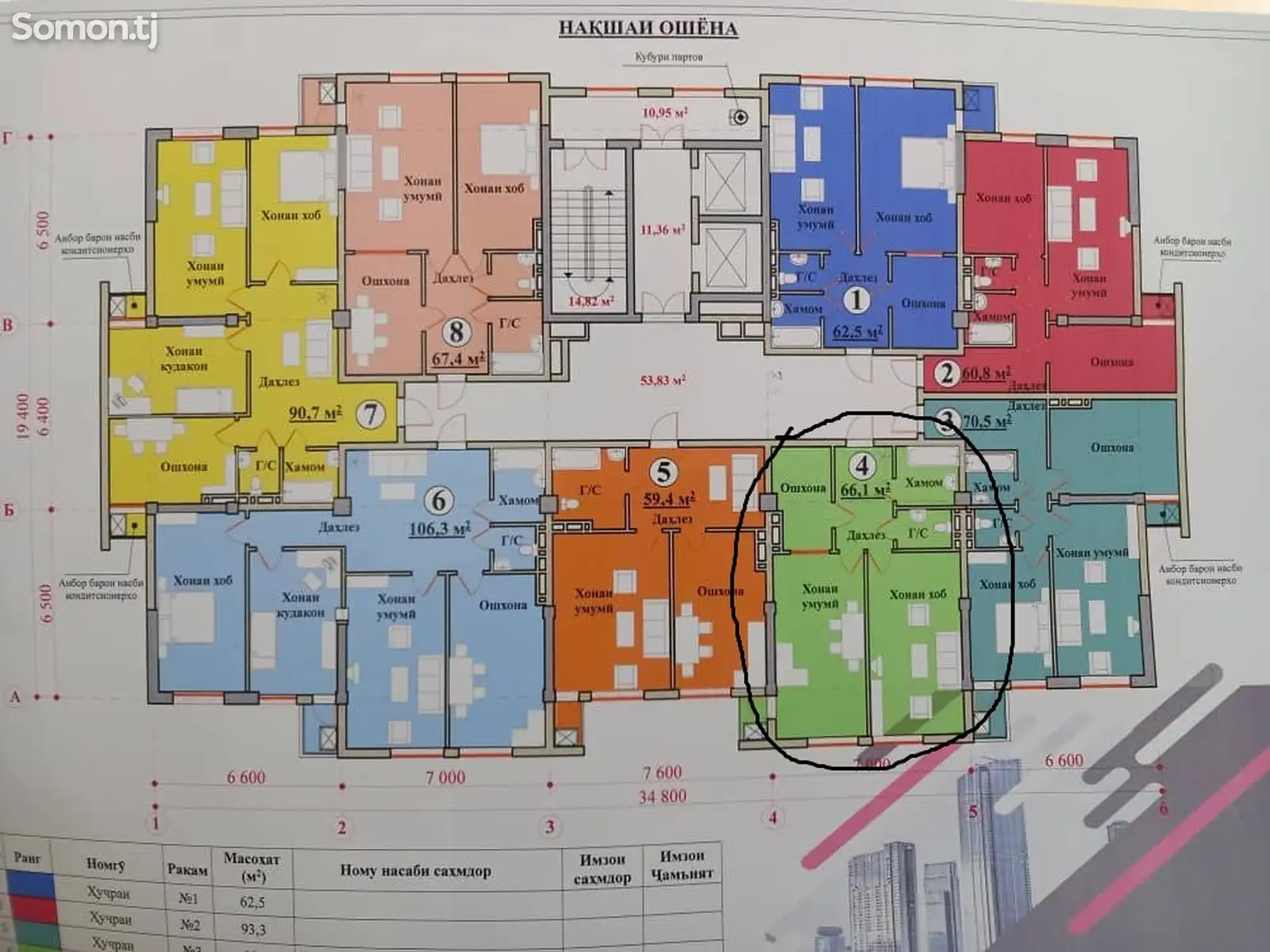 2-комн. квартира, 10 этаж, 66 м², Сомони-4