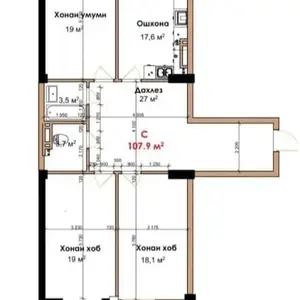 3-комн. квартира, 4 этаж, 108 м², Сомони