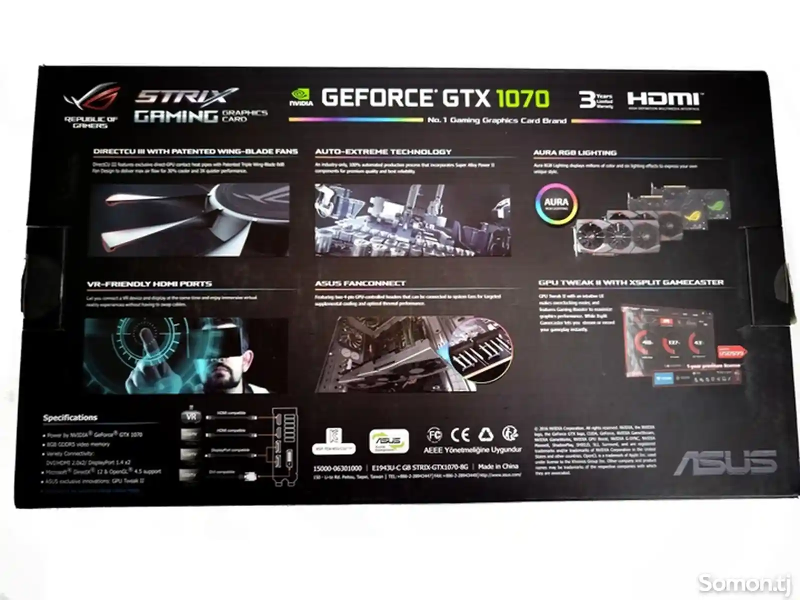 Видеокарта Asus GeForce GTX 1070 8GB Rog Strix-7