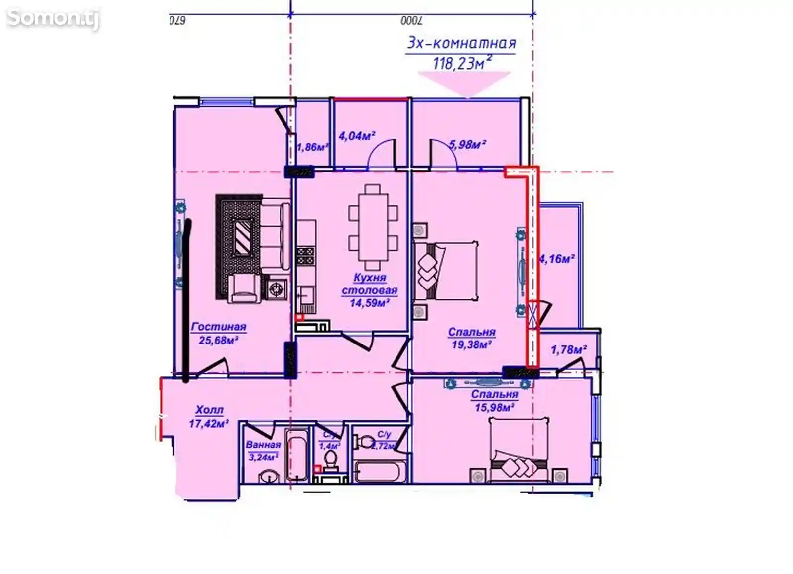 3-комн. квартира, 3 этаж, 118 м², Сино, 33 мкр, пушти мебели Орзу-3