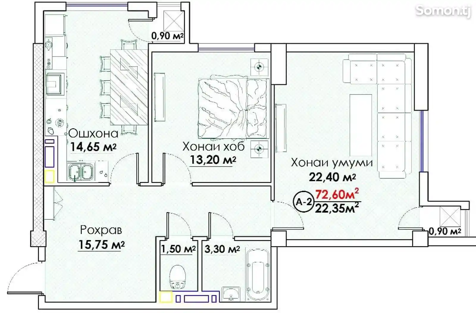 2-комн. квартира, 15 этаж, 73 м², Стадион Спартак, Кукольный Театр-2