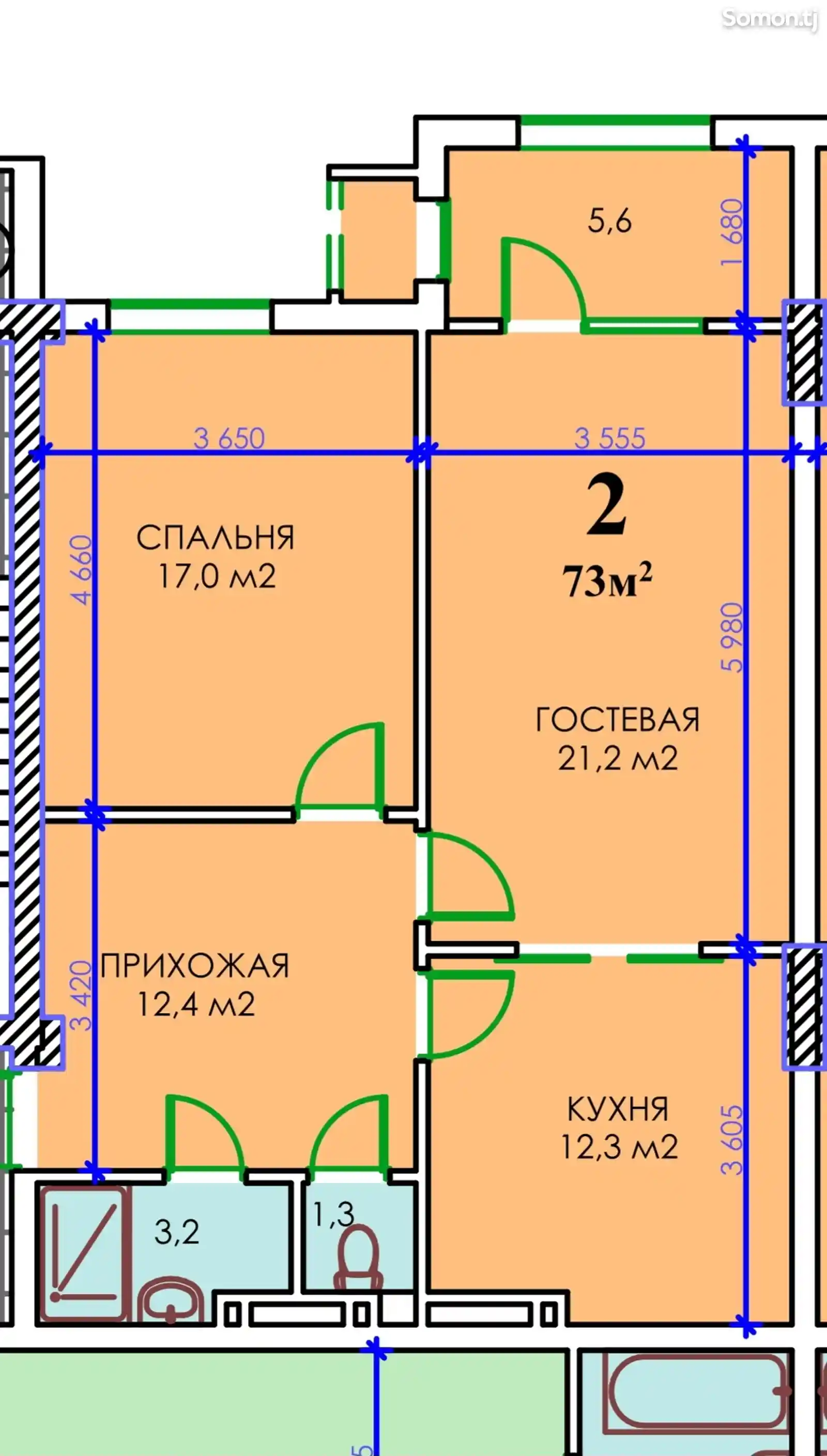 2-комн. квартира, 4 этаж, 73 м², Дом печать-2