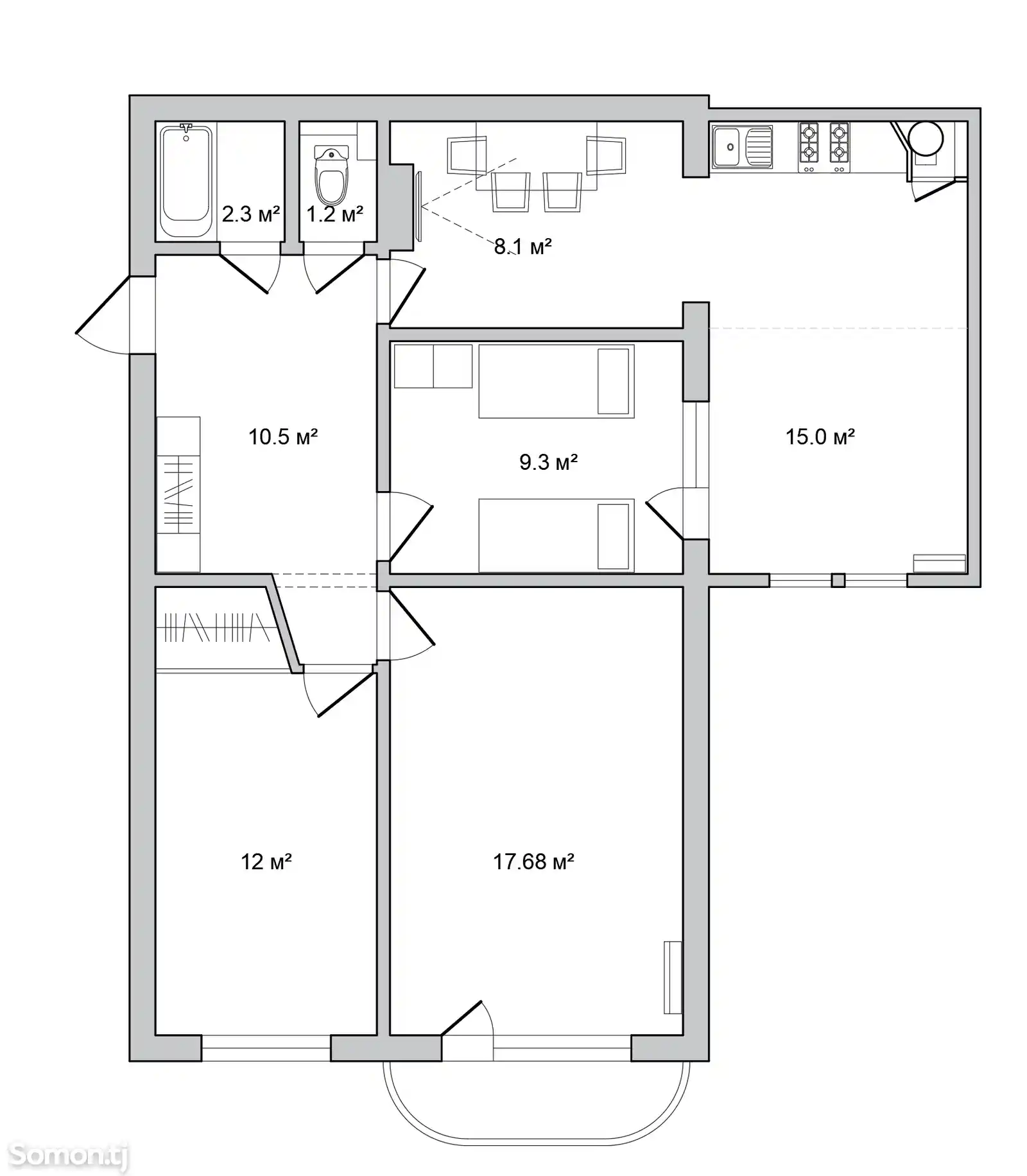 3-комн. квартира, 5 этаж, 76 м², Зарафшон-3