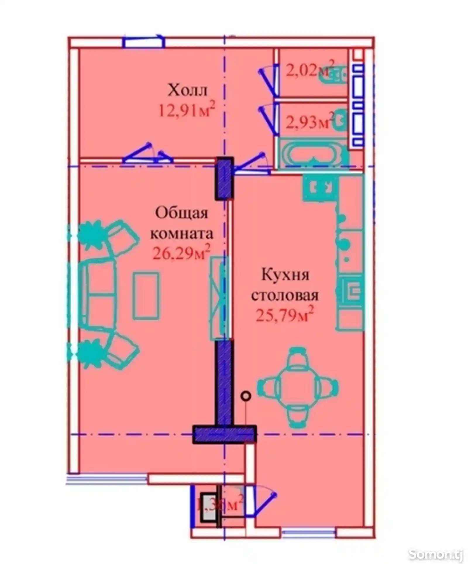 1-комн. квартира, 7 этаж, 72 м², И.Сомони-3