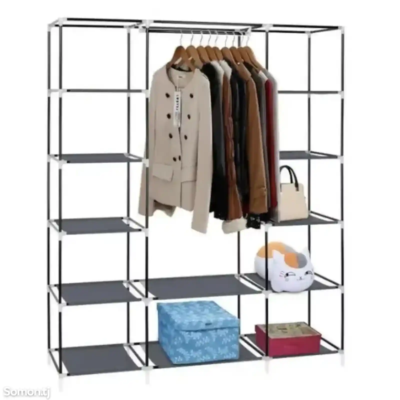 Каркасный тканевый шкаф для одежды 12 полок и вешалки-4