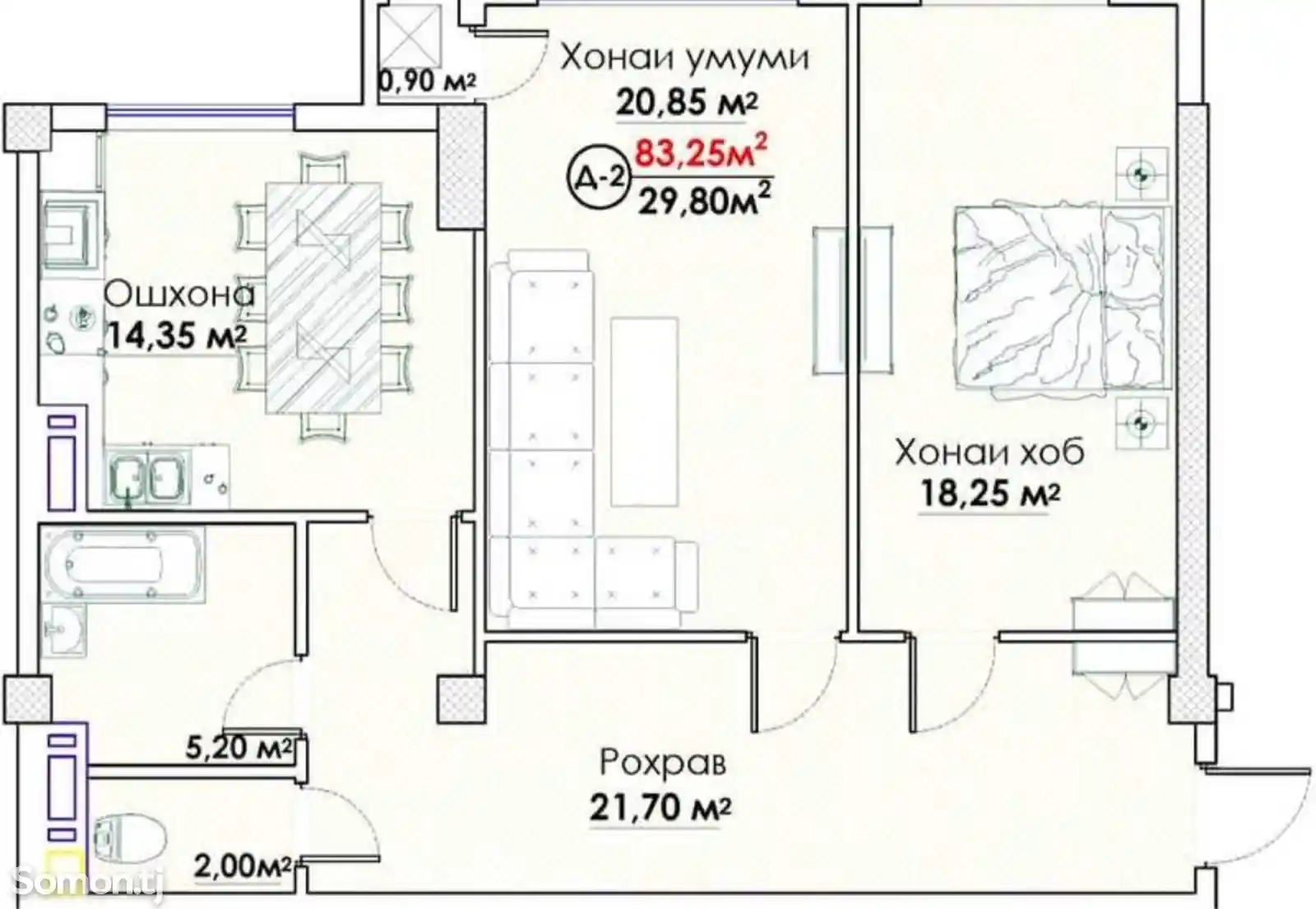 2-комн. квартира, 8 этаж, 83 м², Спартак-2