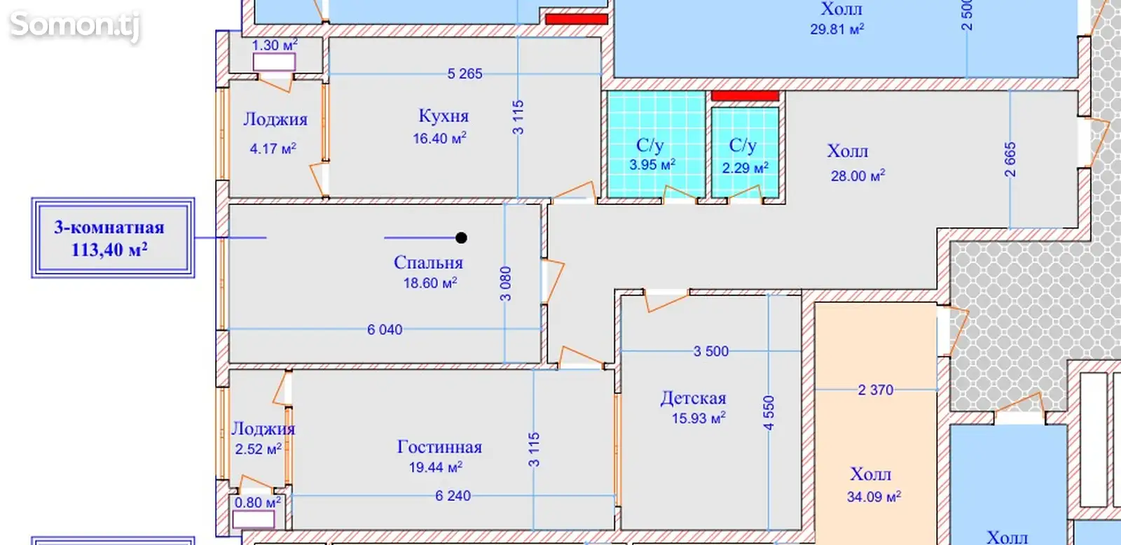 3-комн. квартира, 10 этаж, 117 м², Шохмансур-4