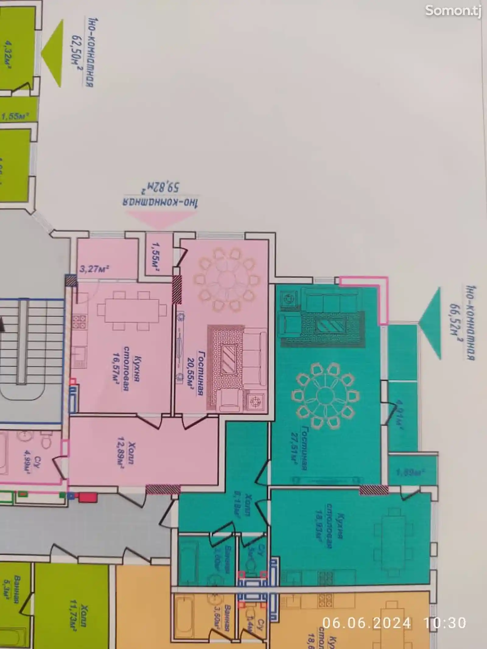 3-комн. квартира, 6 этаж, 66 м², сино-1