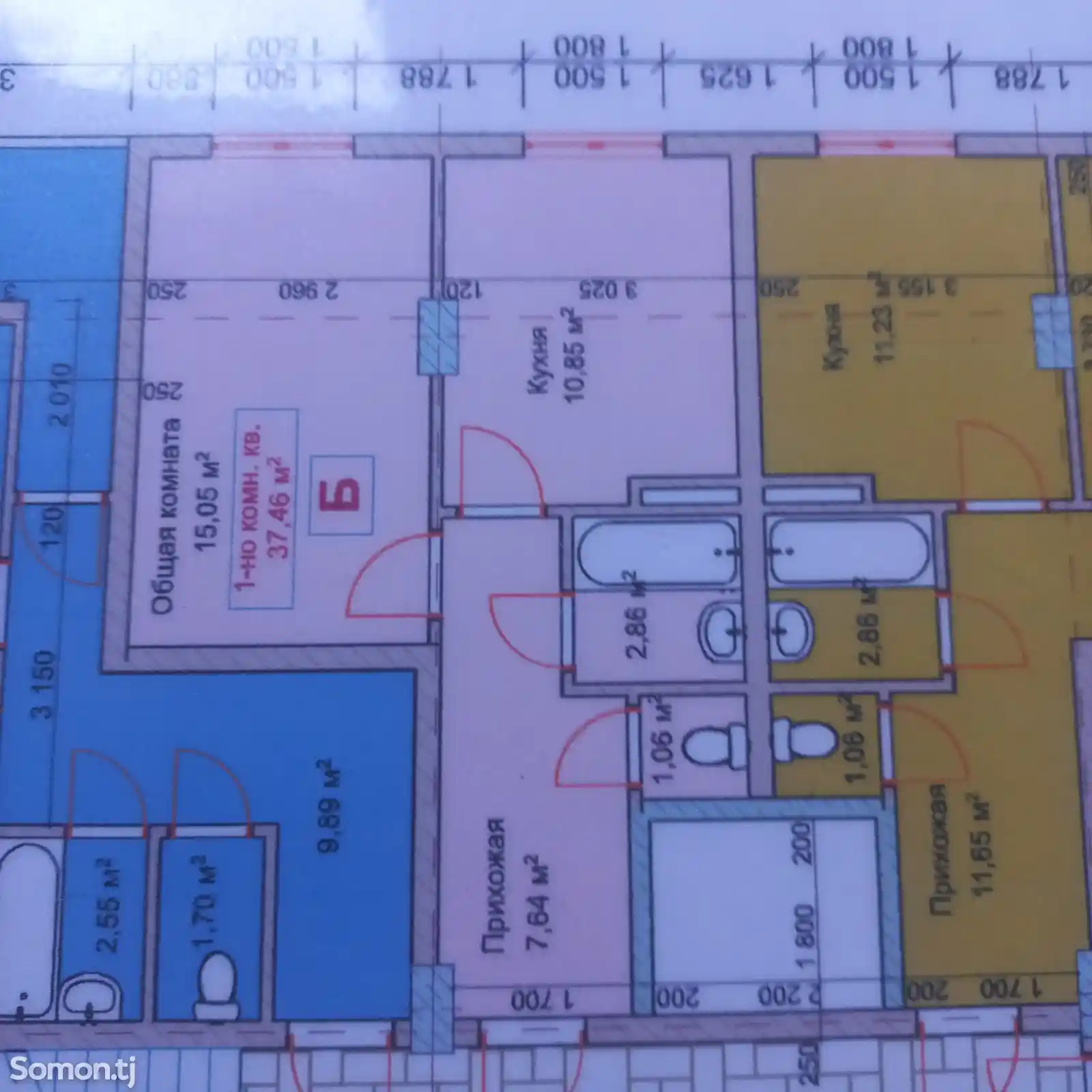 1-комн. квартира, 7 этаж, 38 м², шабчарог-2