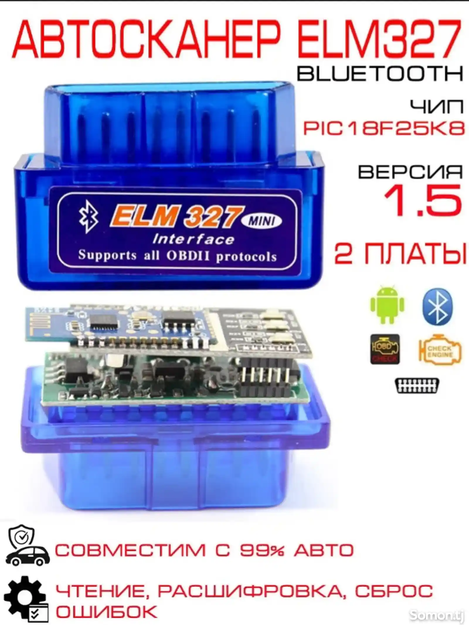 Диагностический автосканер ELM327 OBD2 v1.5-1