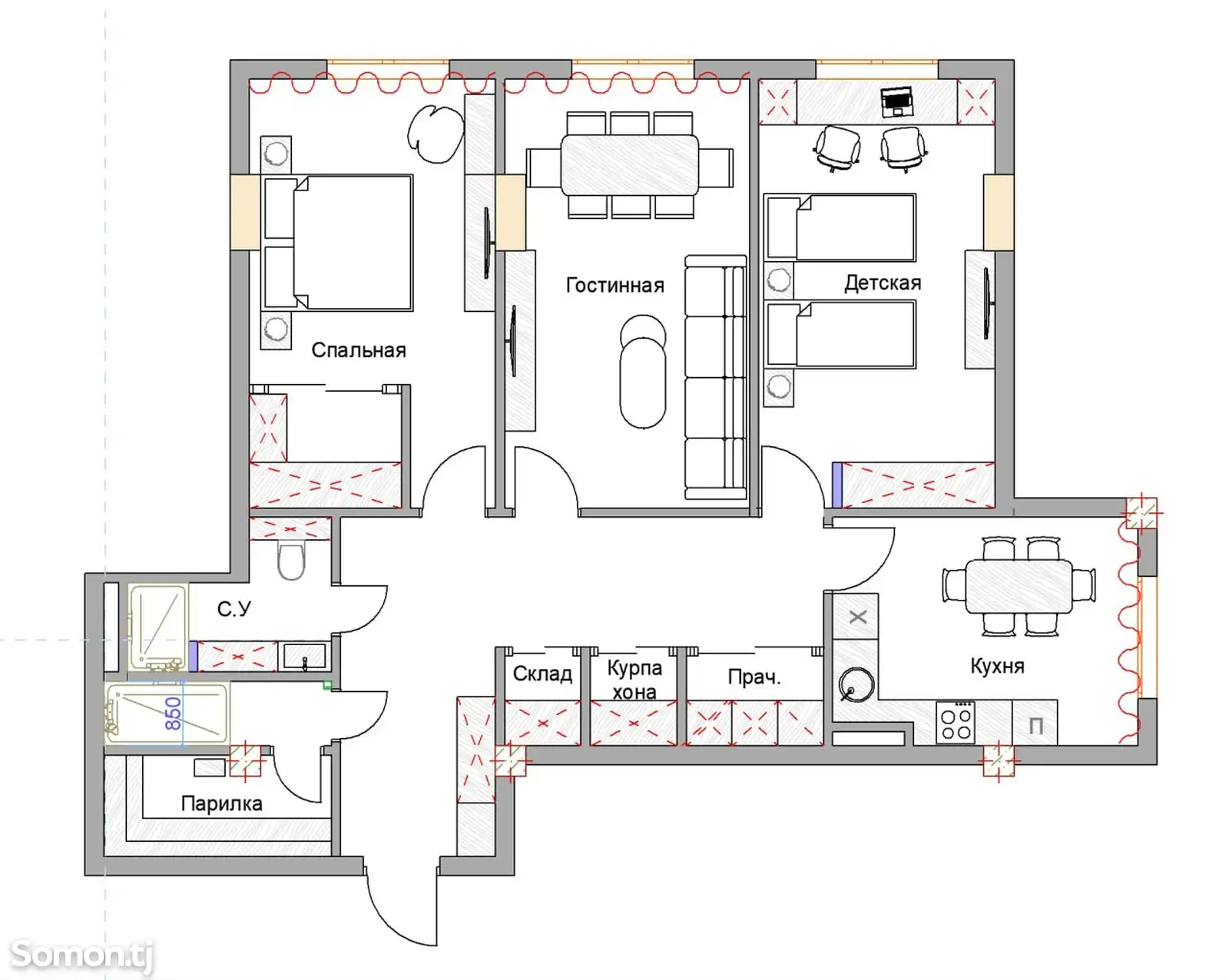 3-комн. квартира, 6 этаж, 98 м², рудаки-1