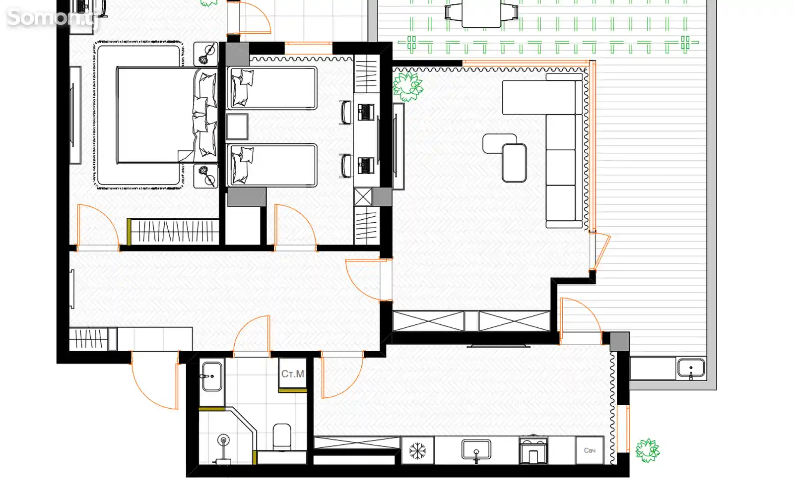 2-комн. квартира, 11 этаж, 117 м², Танк, Ослиные уши-2