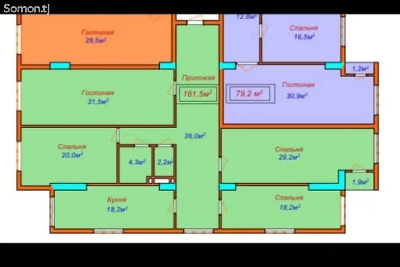 4-комн. квартира, 6 этаж, 161 м², Шохмансур-9