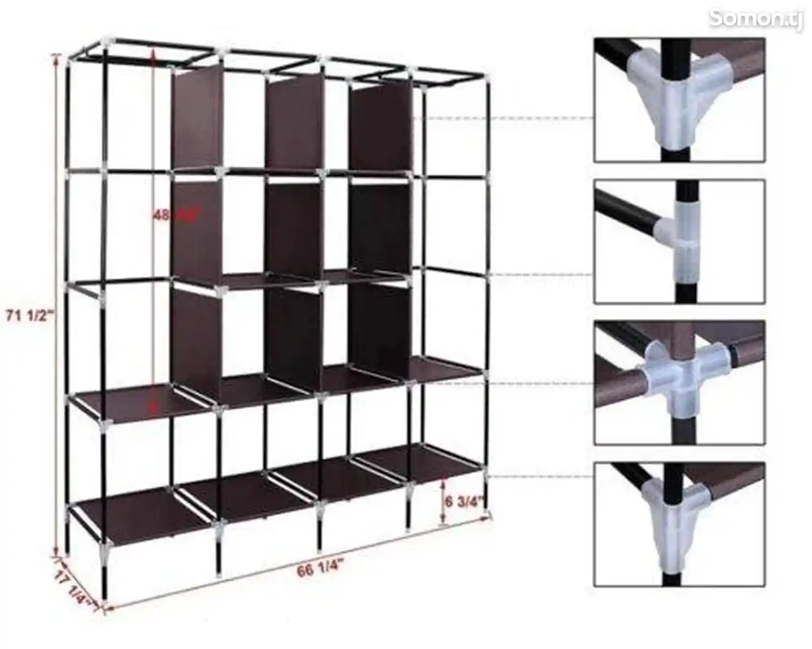 Складной шкаф Каркасный Тканевый Storage Wardrobe для одежды, бордовый-4