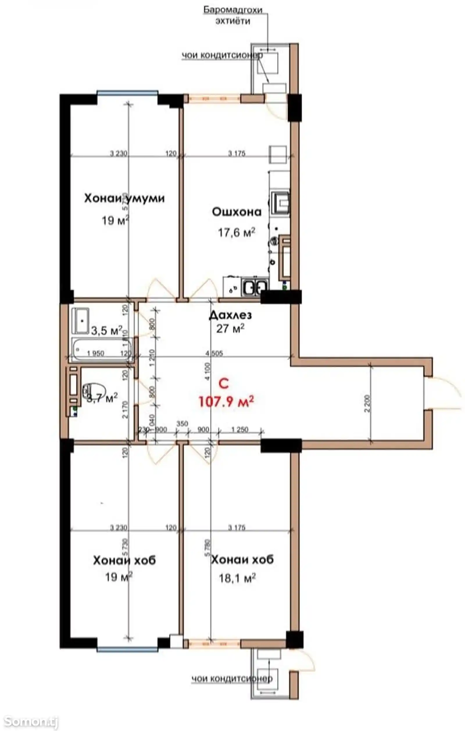 3-комн. квартира, 11 этаж, 108 м², Гранд Отель-8