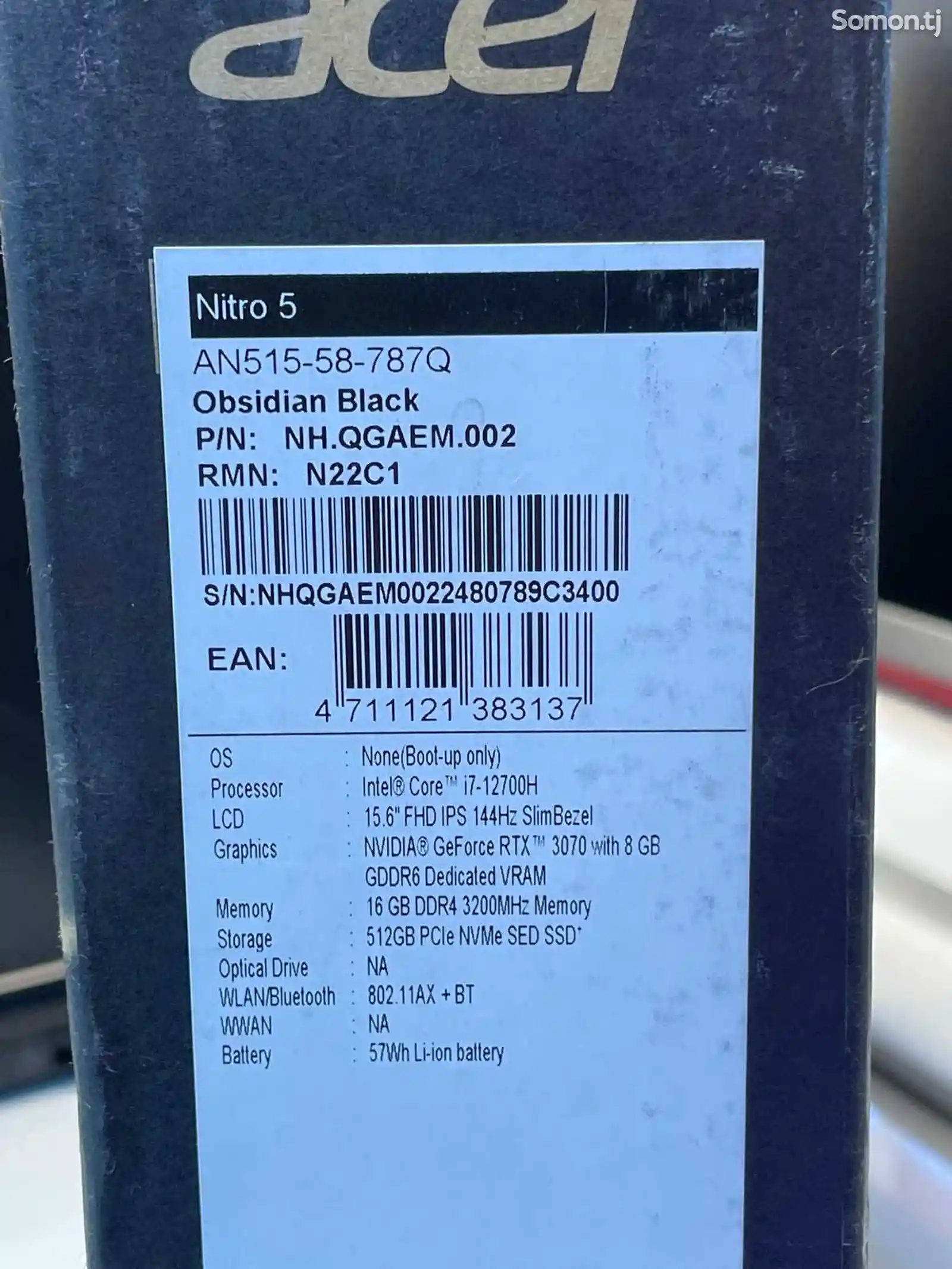 Ноутбук Acer Core i7-12700H 16/SSD512GB RTX 3070 8GB DDR 6-9
