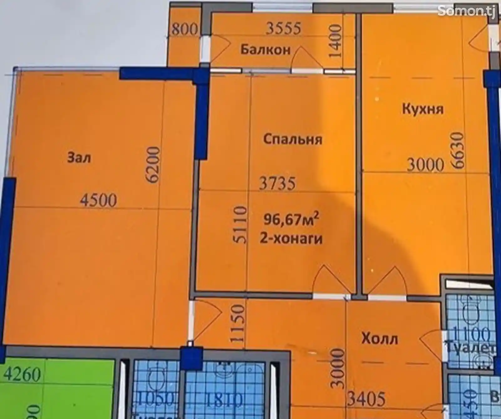 1-комн. квартира, 8 этаж, 65 м², Шохмансур-4