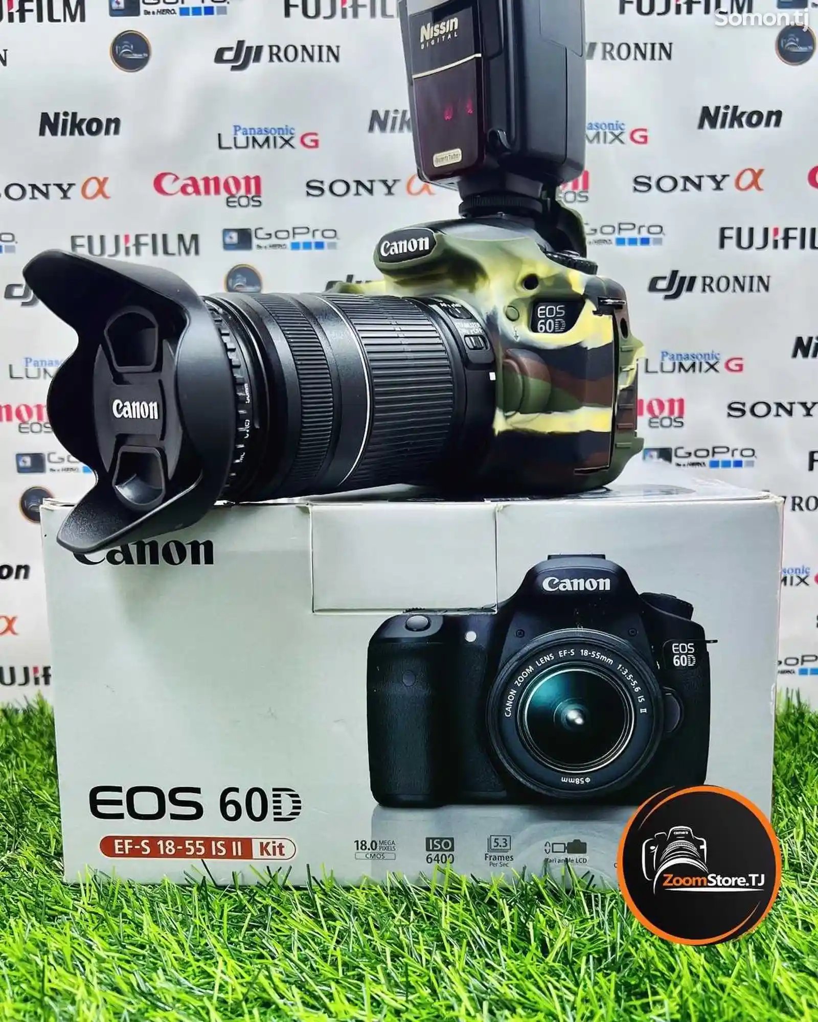 Фотоаппарат Canon 60D + объектив 55-250mm + вспышек-4